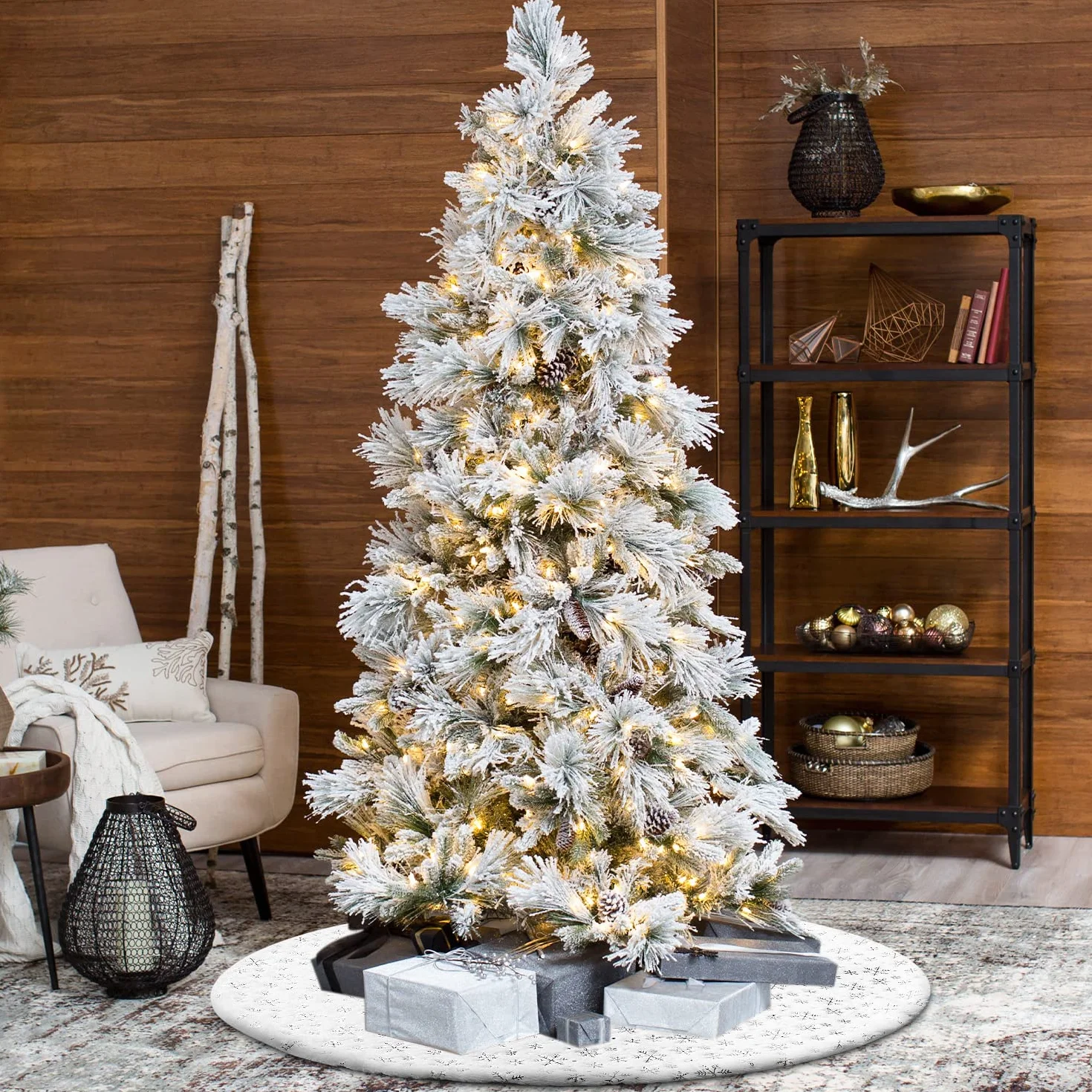 Falda de árbol de Navidad 90 cm alfombra copo de nieve plata