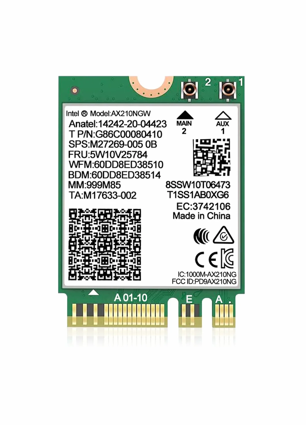 Tarjeta inalámbrica WiFi 6E Intel AX210 NGW Bluetooth 5.2 Tri-Band 5400Mbps Network Adapter for Laptop Support Windows 10/11 (64bit) M.2/NGFF
