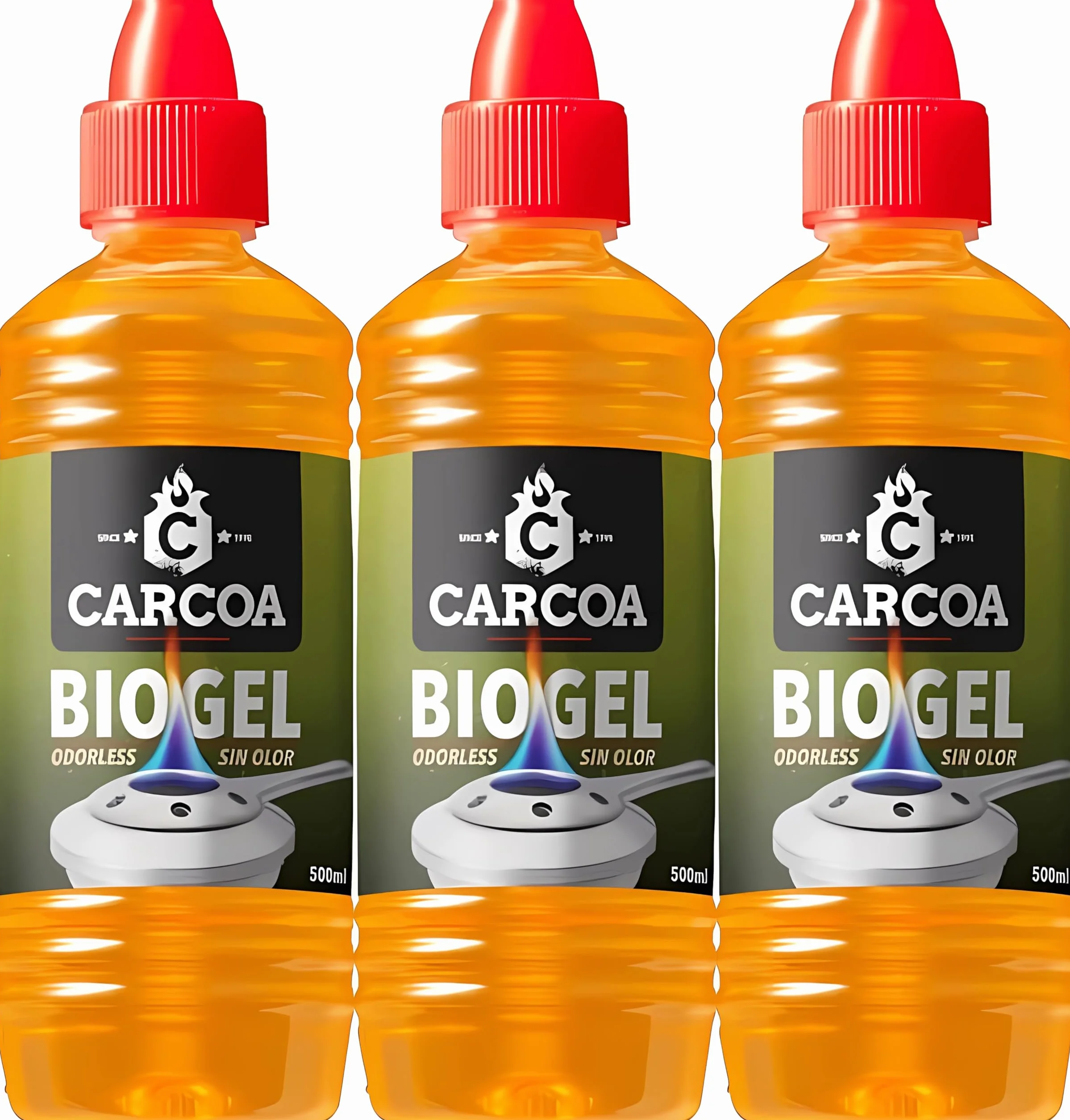 Gel de Bioalcochol Carcoa - Especial para Fondue, Grills de Mesa, Wok y Encendido de Chimeneas. Sin Olor. 500 ml (3/Botellas)