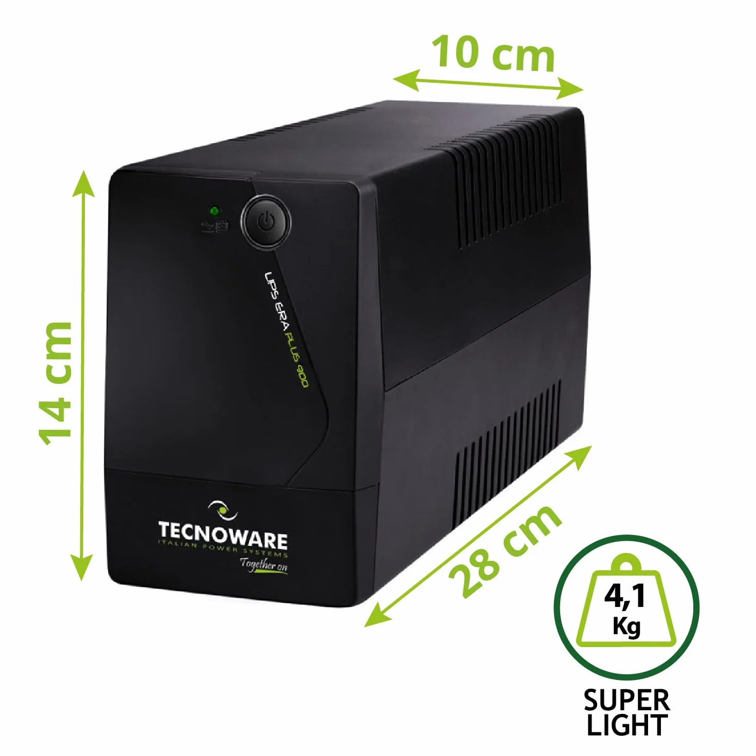 Tecnoware Power Systems UPS 900VA para PC/Modem, NO Gaming/Consola, SAI ERA PLUS, 2 Schuko, protege de apagones y picos de tensión PC, módem, videovigilancia, TPV, NAS, POS