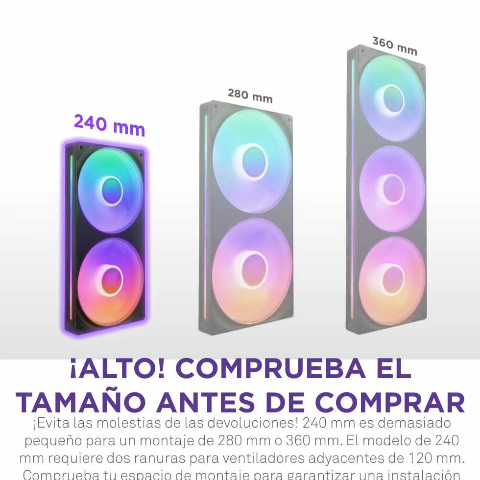 NZXT F240 RGB Core - Unidad de 240 mm con 2 ventiladores RGB de 120 mm - Control de velocidad e iluminación - Alta presión estática y flujo de aire - 8 LED aRGB por ventilador - Negro