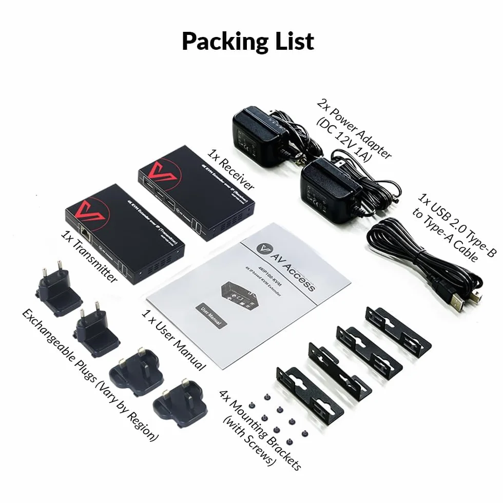 AV Access Extensor KVM 4K sobre TCP/IP Ethernet Hasta 120 m (390 pies), UHD 4K@30Hz 1080P@120Hz, 16 Juegos de Interruptores DIP, Función EDID, 3 Puertos USB 2.0, a Través de Cable Cat5e/6