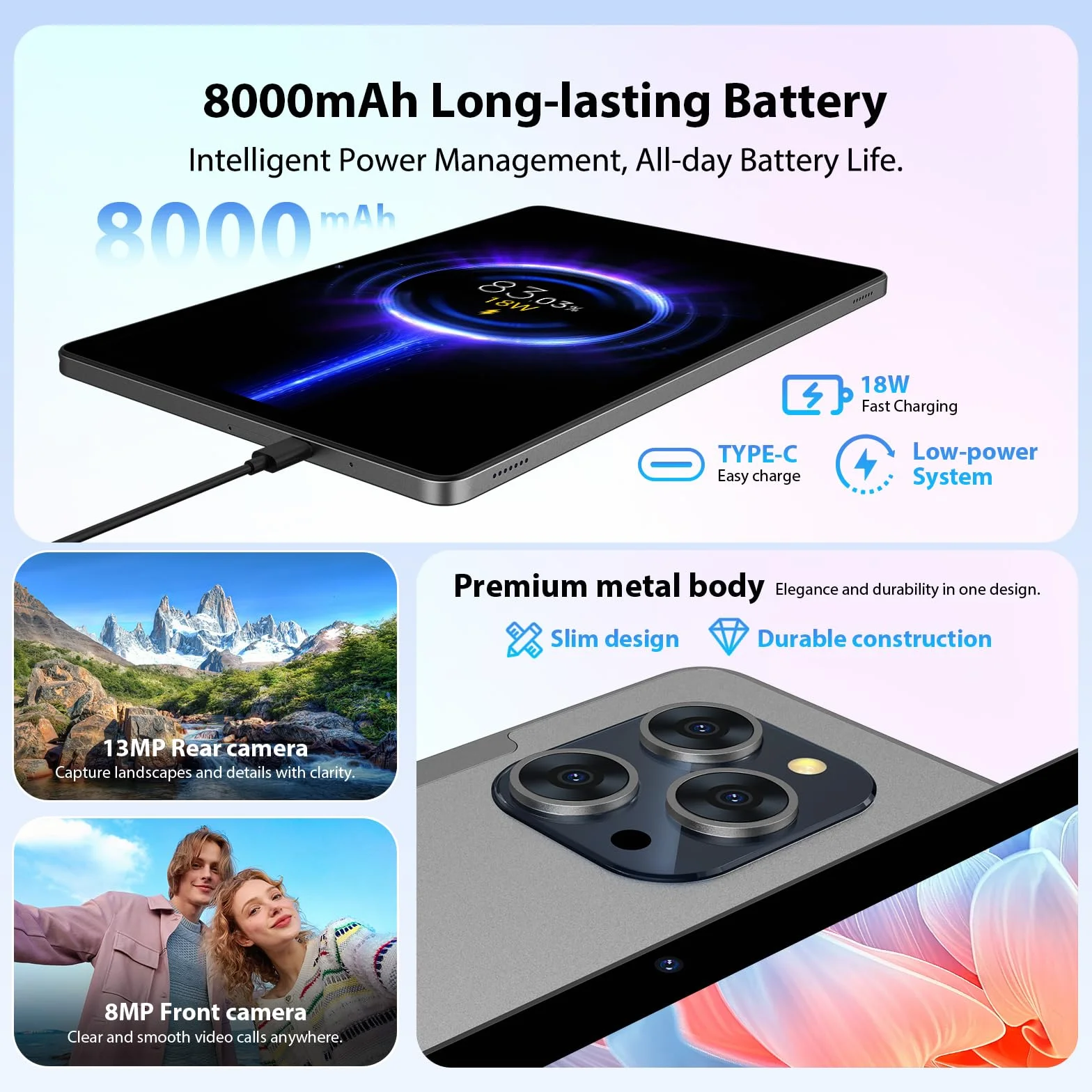 Tablet 11 Pulgadas Android 16 con 36GB RAM+512GB ROM (2TB TF), 4G LTE & 5G WiFi, Octa-Core 2.0GHz, 8000mAh, 13MP+8MP, Widevine L1,Gemini AI, GPS, BT 5.0, Tablet con Teclado, Gris