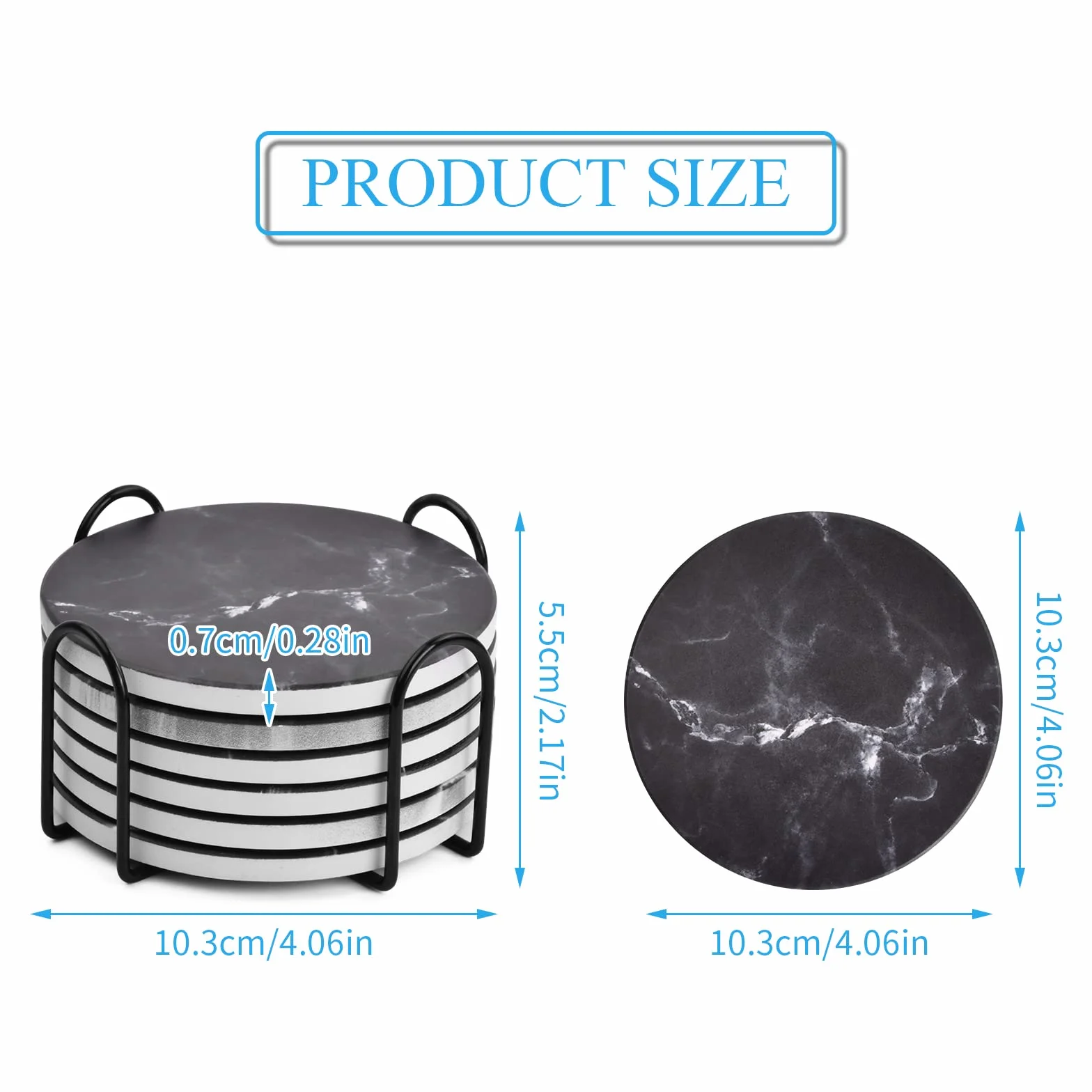 Posavasos Cerámicos Absorbentes con Soporte Set de 6 Base de Corcho Blanco