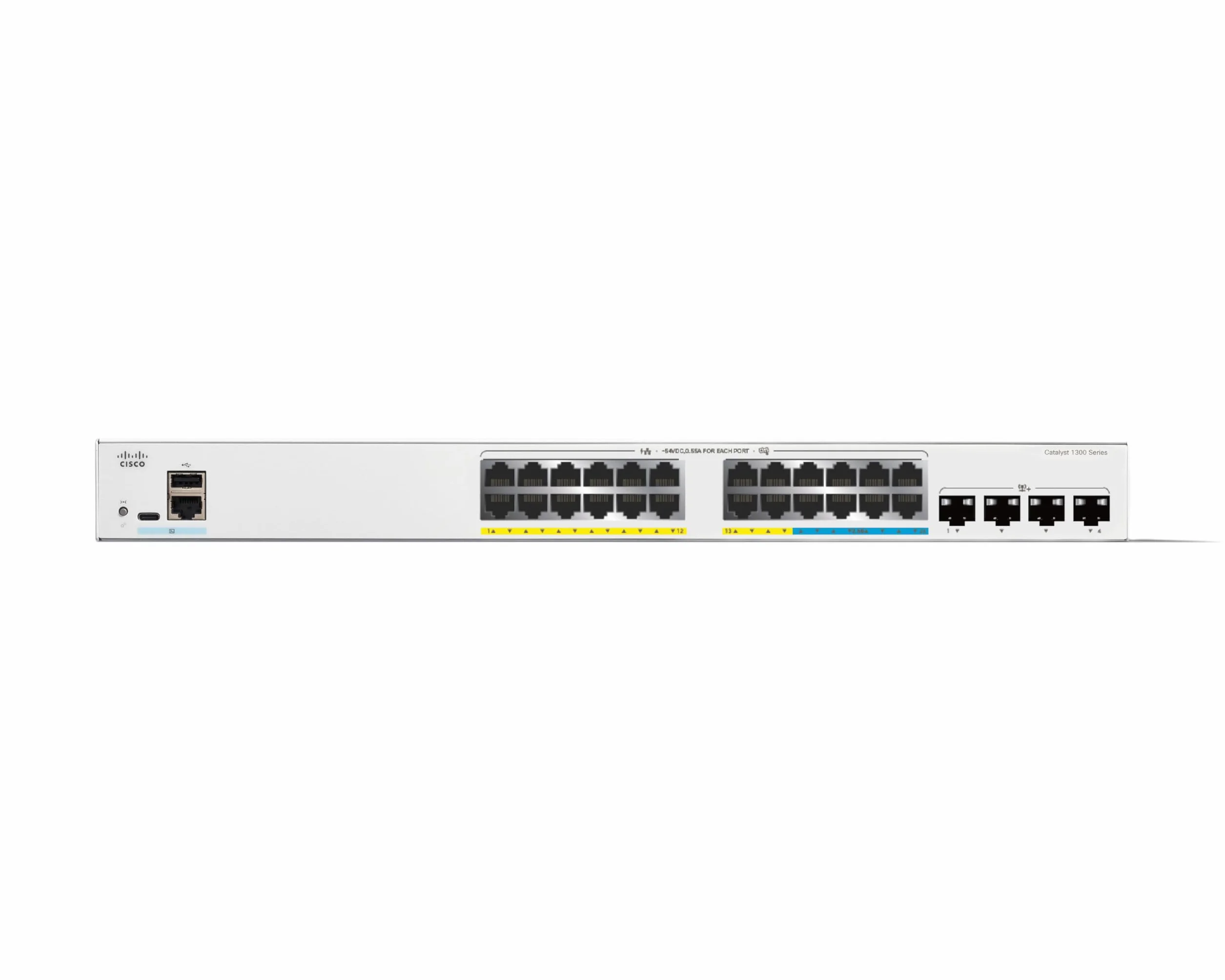 Cisco Switch gestionado Catalyst 1300-24MGP-4X, 16 Puertos GE, 8 Puertos 2,5GE, PoE, 4x10GE SFP+, protección Limitada de por Vida (C1300-24MGP-4X)