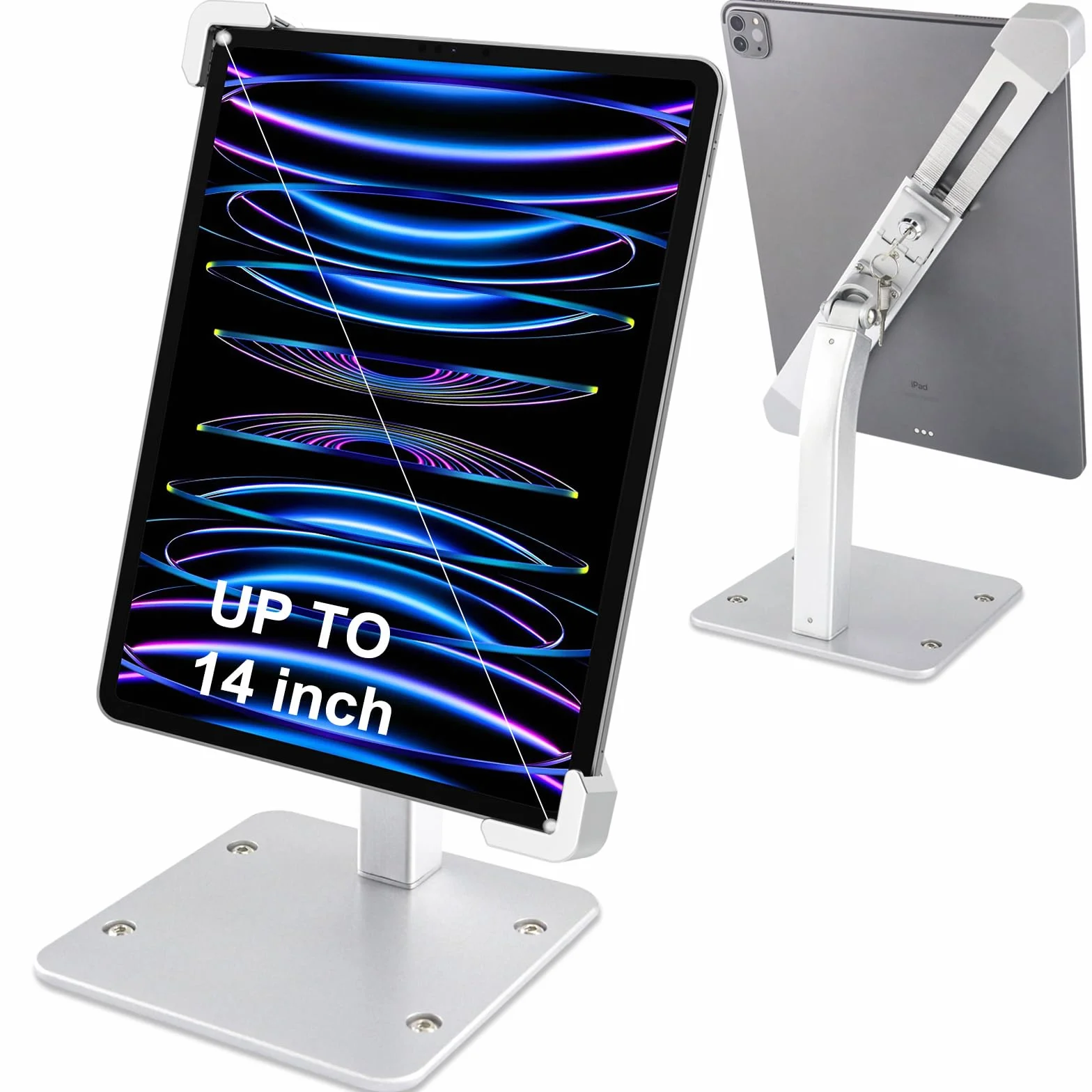 Soporte para Tableta Antirrobo, Aluminio Soporte iPad Antirrobo para Escritorio Quiosco Minorista, Candado de Seguridad y Llave, para iPad Pro 12.9 13, iPad Air, Galaxy Tab, Tabletas 9-14"