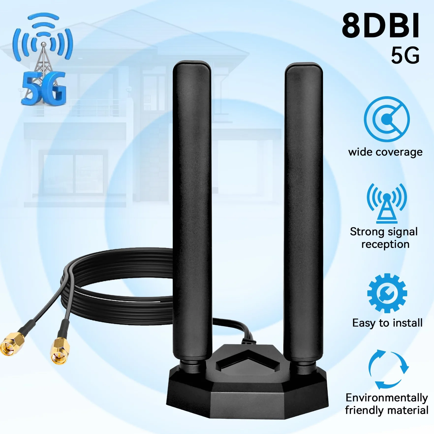 4G LTE/5G Sub-6 Antena SMA TS9 Conector Broadband 8dbi 600-3980MHz Antena con base magnética Cable de 2 m para routers industriales móviles inalámbricos Netgear Huawei ZTE Celular