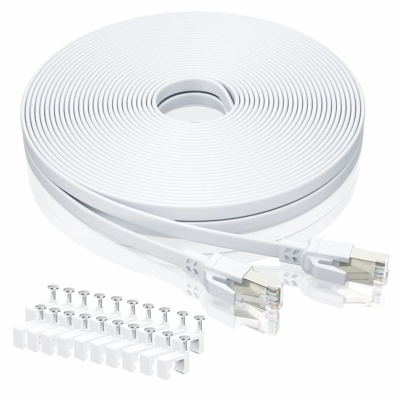 Cable Ethernet Cat8 de 25m, 40Gbps/2000MHz Cat 8 Cable de Red Plano RJ45 LAN Internet de Alta Velocidad, Compatible con Router, con Laptop, con TV - Blanco