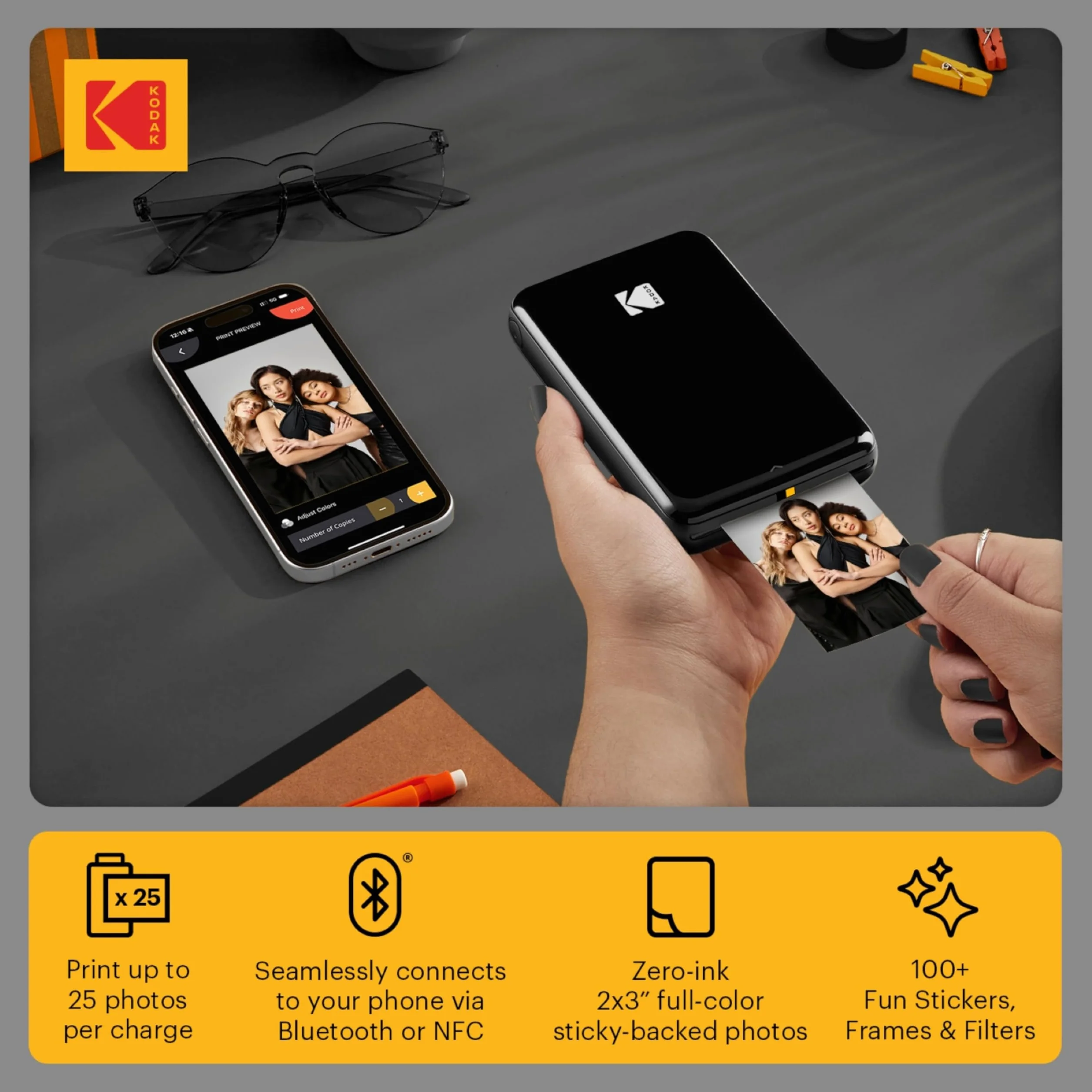 Kodak Step Impresora Móvil com Tecnologia Zink (Negro) Kit de Album de Recortes