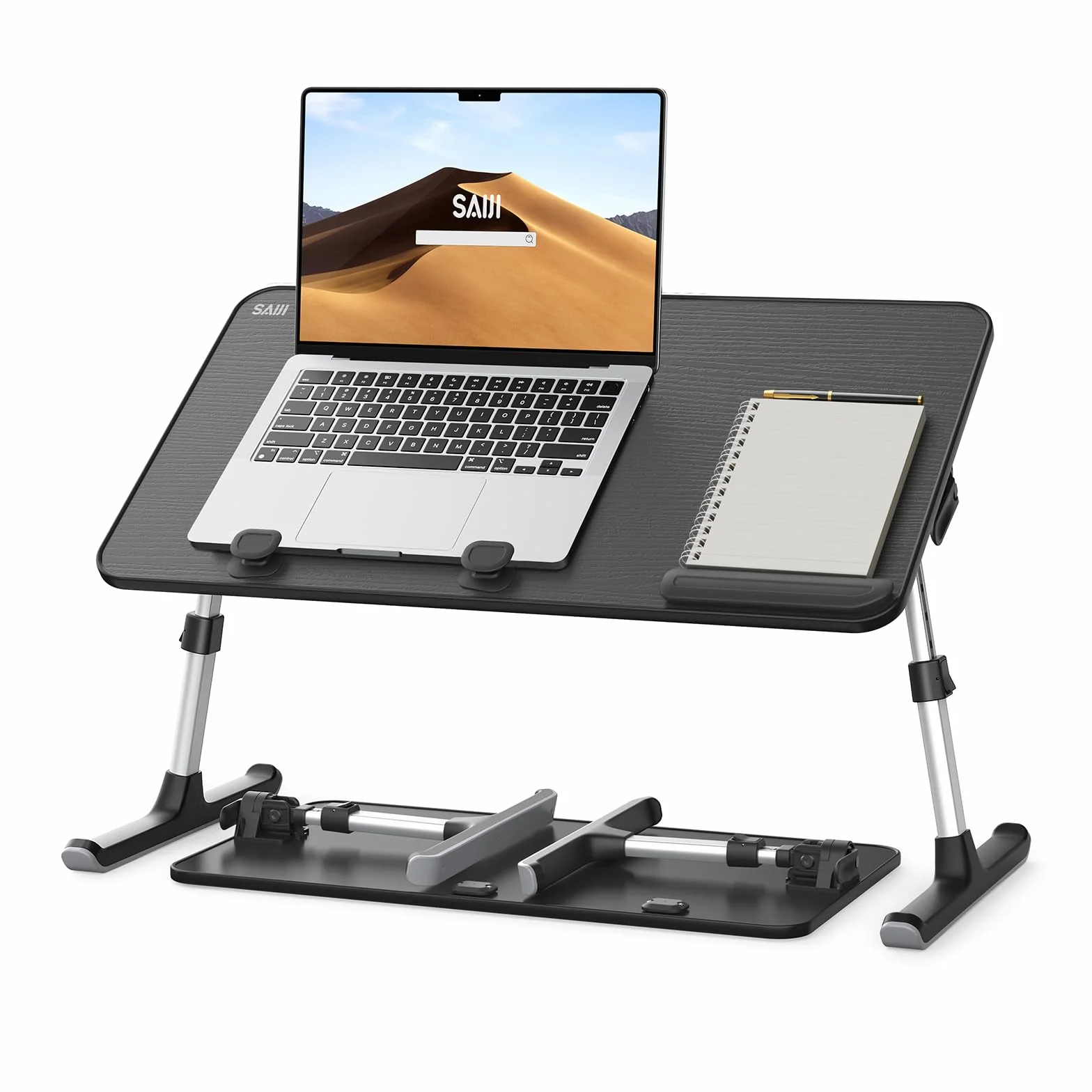 Mesa, SAIJI Mesa Plegable,Altura Ajustable, Soporte para Computadora Portatil en 5 Alturas, para sofá, Suelo, Trabajar, estudiar, Leer, Escribir, caben hasta 17 "portátil (52 * 30cm Negro)
