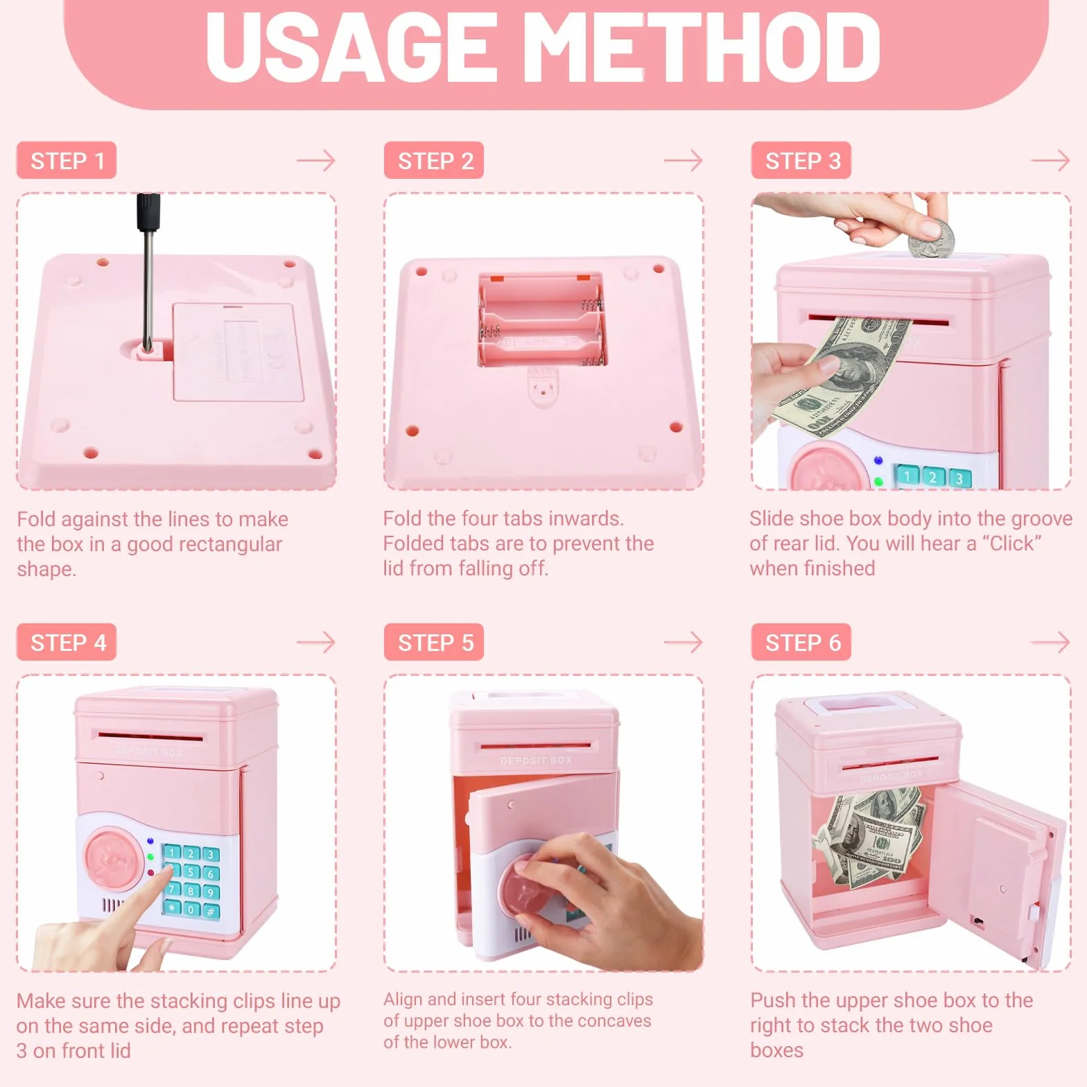Caja Fuerte Niños con Contraseña, Hucha Electrónica con Verificación de Billetes