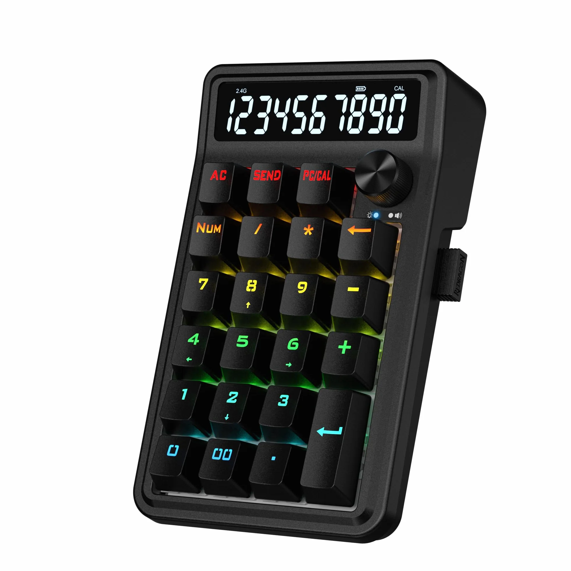 Redragon K733 PRO - Almohadilla numérica RGB con junta inalámbrica, teclado numérico mecánico de 22 teclas con modos de PC y cálculo, pantalla de calculadora de 10 dígitos, control de perilla