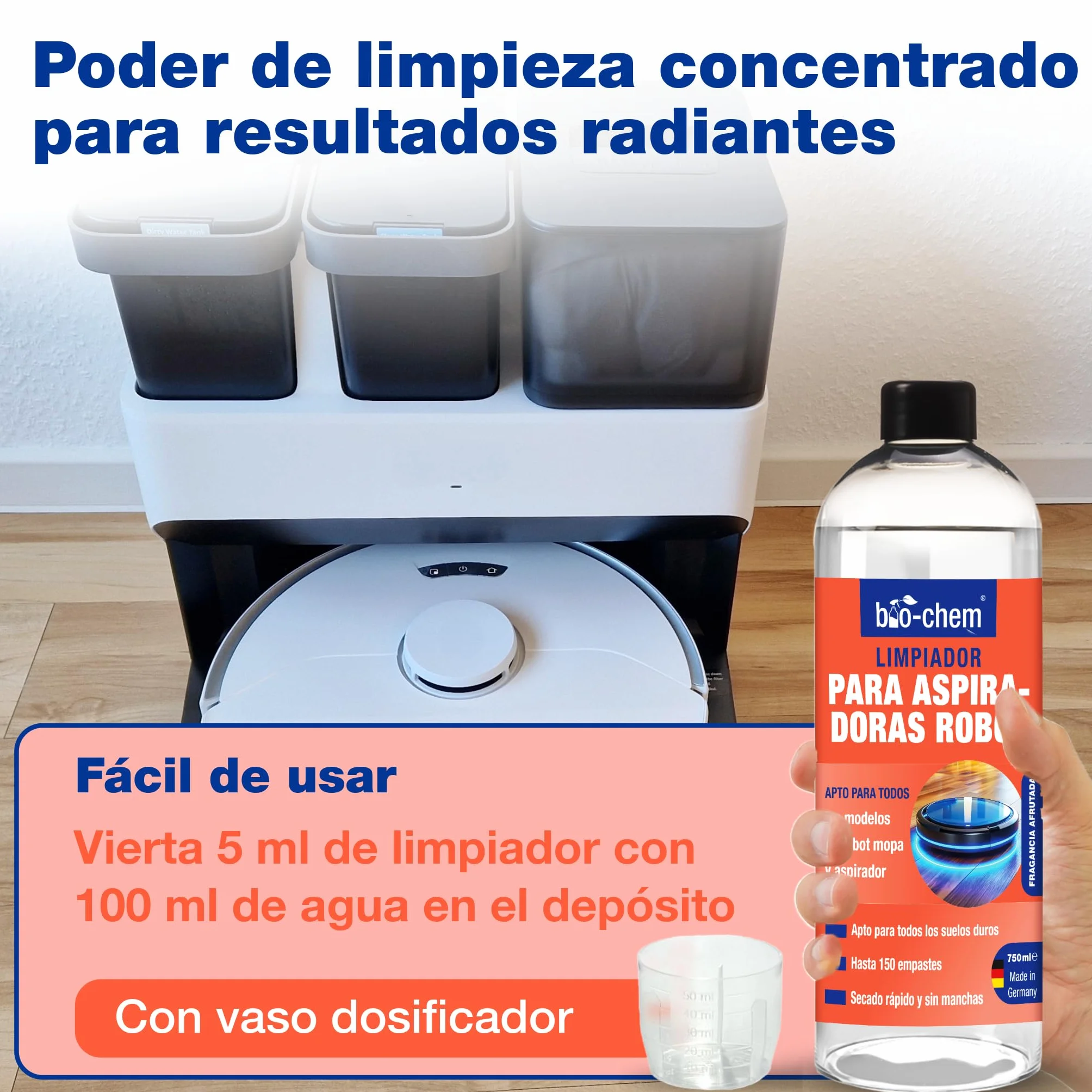 Limpiador Robot friegasuelos 750ml con Vaso dosificator ecológico para Aspirador