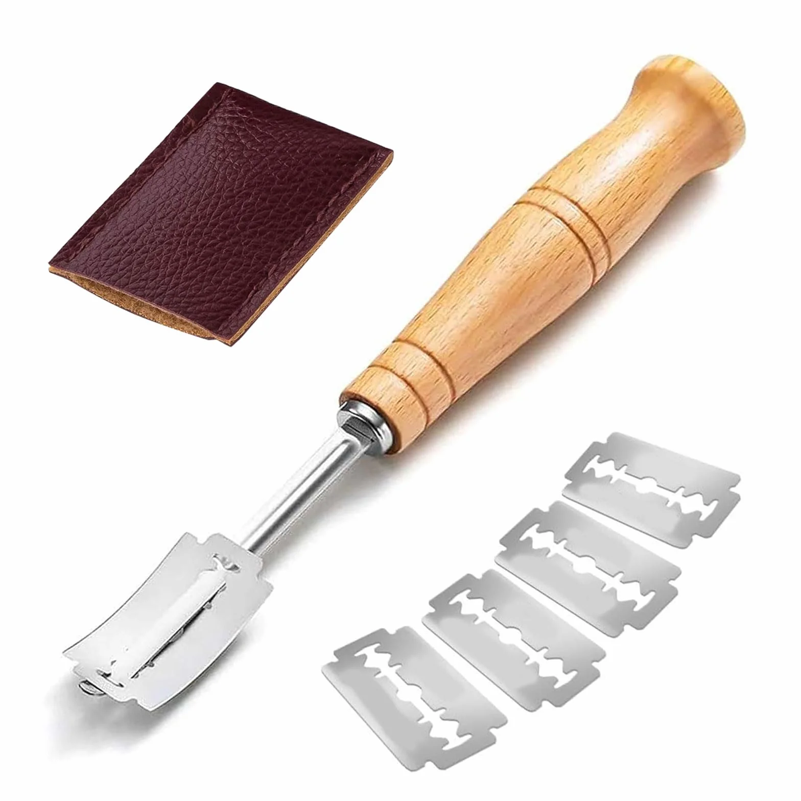 Cuchillo de Panadero Acero Inoxidable con 5 Cuchillas de Repuesto para Pan Masa Hornear