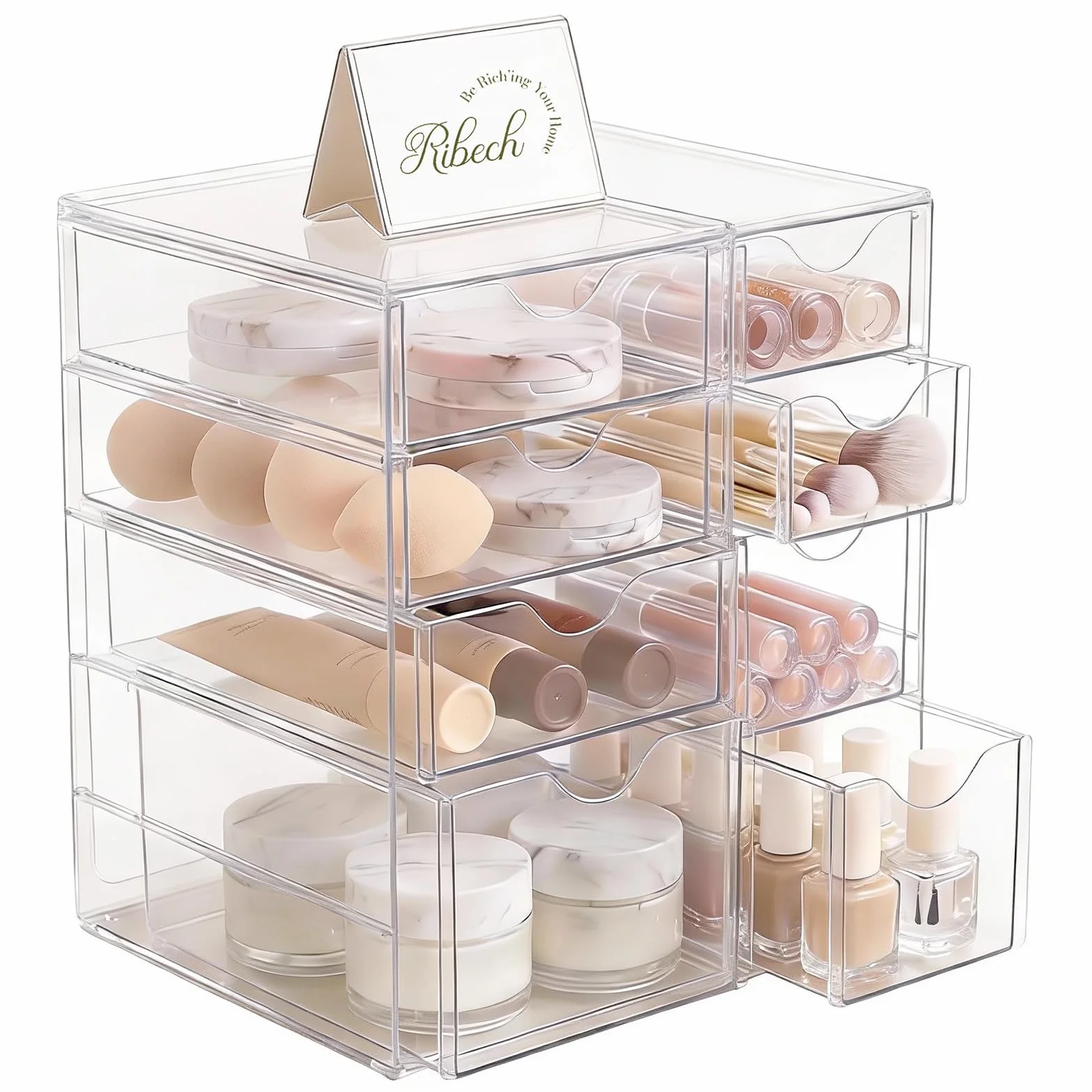 Organizador de Escritorio 8 Piezas Cajas de Almacenamiento Transparentes Apilables con Cajones