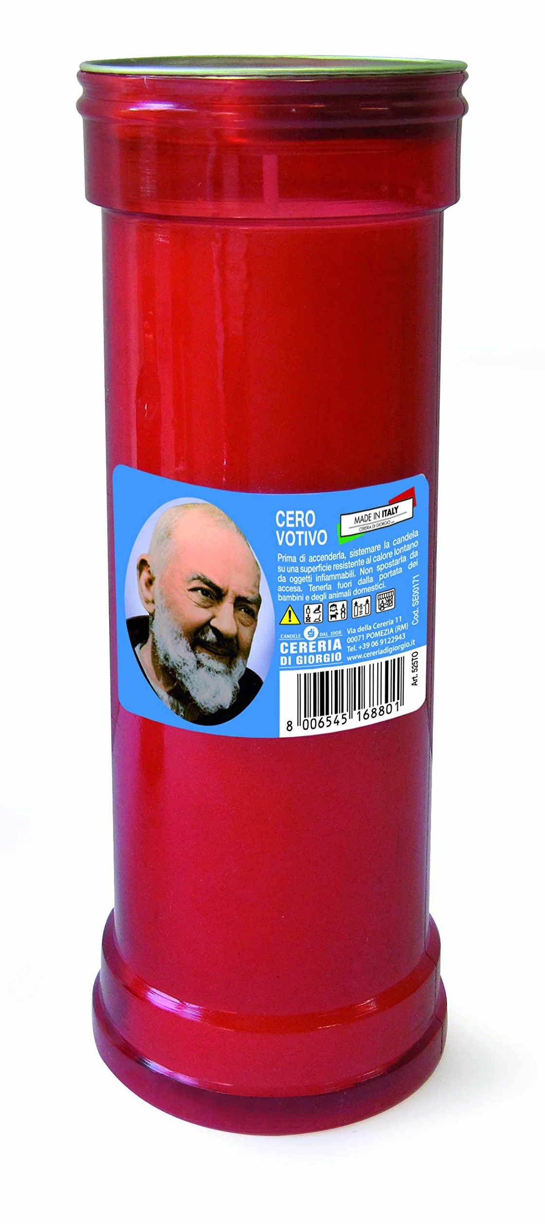 Cero votivo modelo P50 Rojo Diámetro 6,3 cm altura 18 cm Cereria Di Giorgio