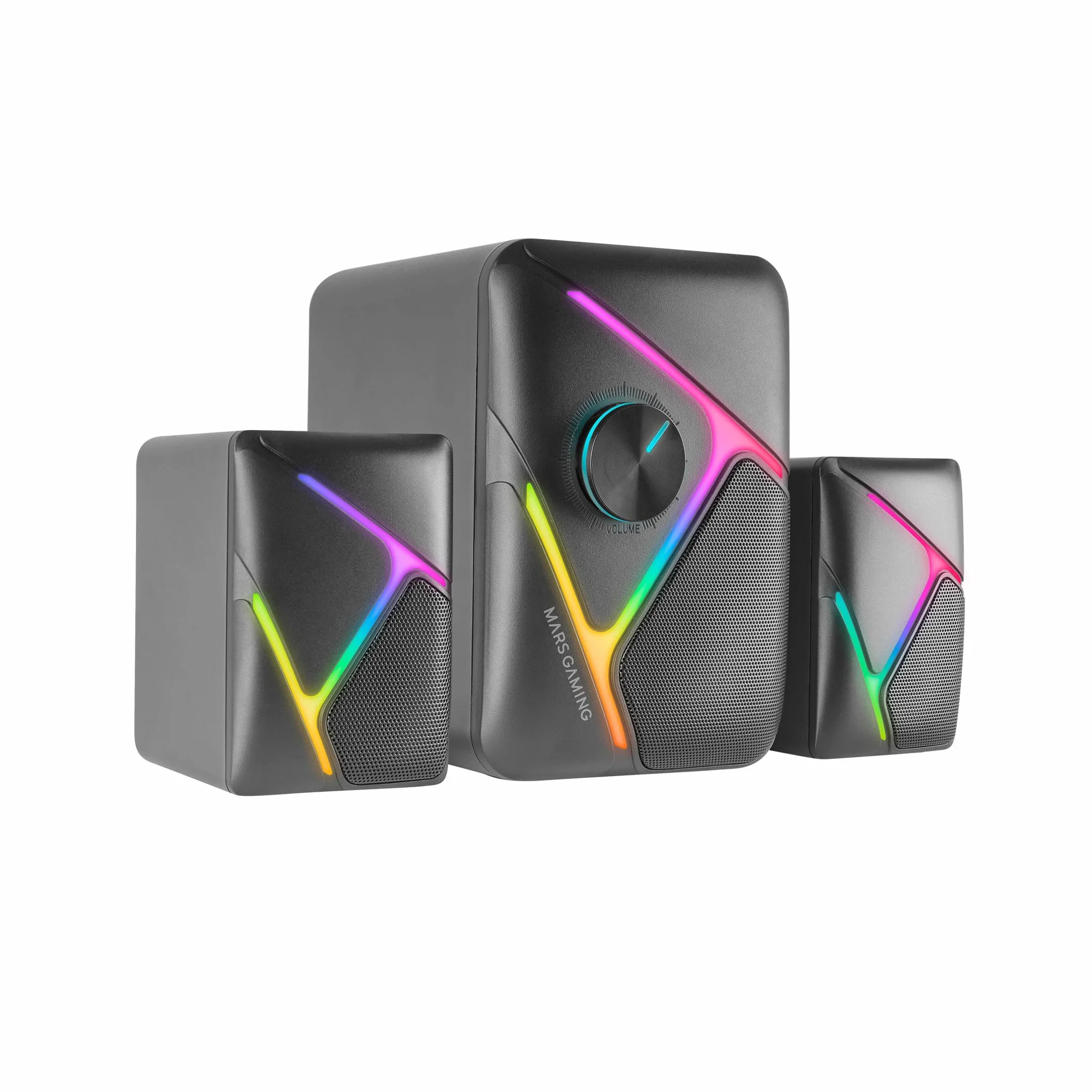 Mars Gaming MS-H21, Altavoces Gaming RGB 2.1 y Subwoofer 35W, Sistema Drivers Invertidos 3D Surround, Altavoces Compactos con Iluminación Dinámica RGB, Alimentación USB y Conector Jack 3.5mm, Negro