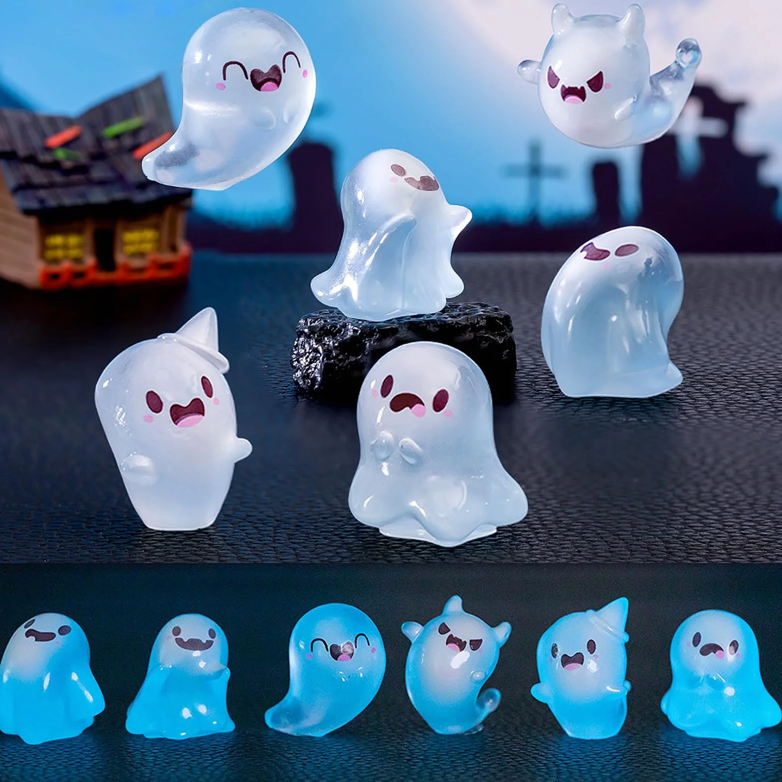 WANYI Adorno Fantasma Halloween 12PCS Figuras Miniatura Fantasmas para Interior Exterior