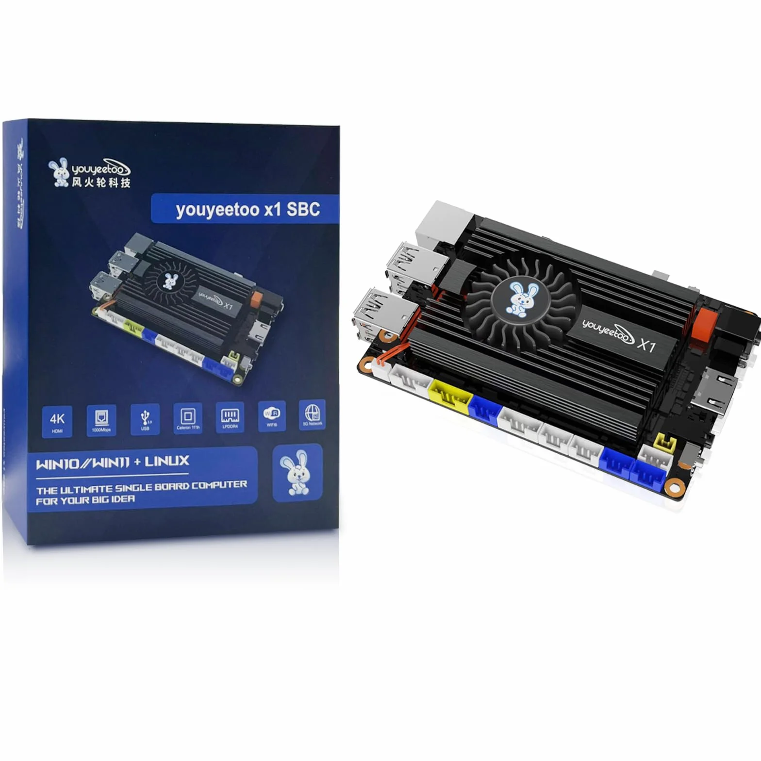 youyeetoo X1 – N5105 – Ordenador de una sola placa – Servidor multimedia 4K dual – Ranuras M.2 duales, soporta 2280 NVMe mSATA SSD/WiFi 5 y WiFi 6 módulo – PCIE 3.0 - NFC (X1 (8 GB RAM + 256 GB eMM))