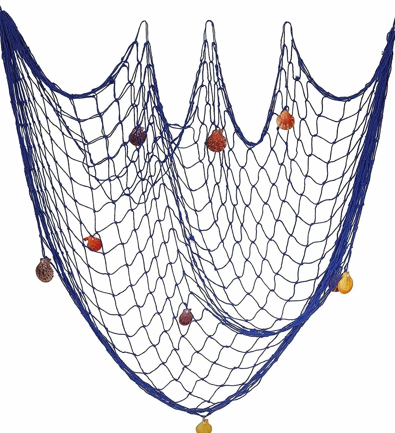 Fish Net Red Pesca Decoracion con Conchas,Red de Peces Decoración de Pared,Marco de Colgante Náutico Estilo Foto Playa del Océano Mediterráneo Decoración del Hogar 100 cm × 200 cm Azul