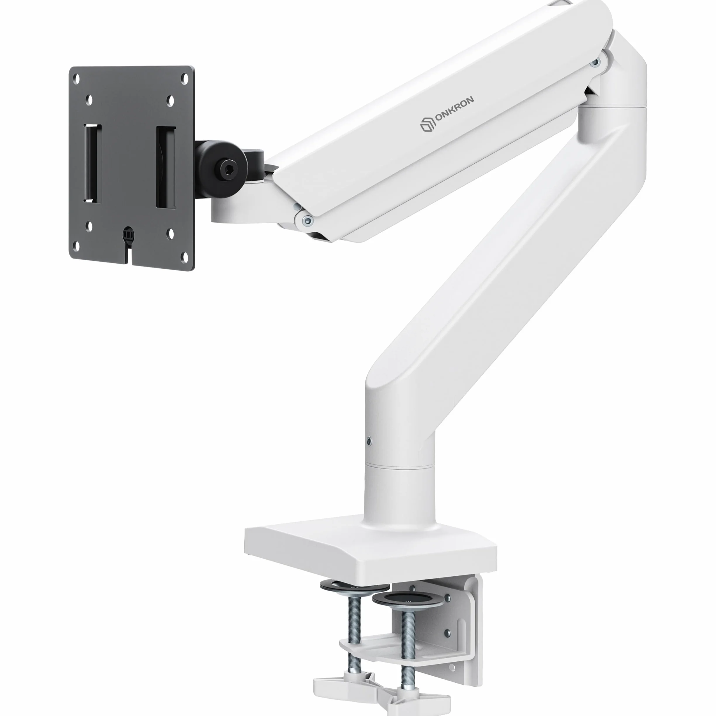 ONKRON Soporte Monitor Escritorio 13-55 Pulgadas, Carga hasta 25 kg, Brazo Monitor VESA 75x75 – 100x100 mm, con Muelle de Gas, Soporte para Pantalla Ordenador Blanco y Negro G110-BW