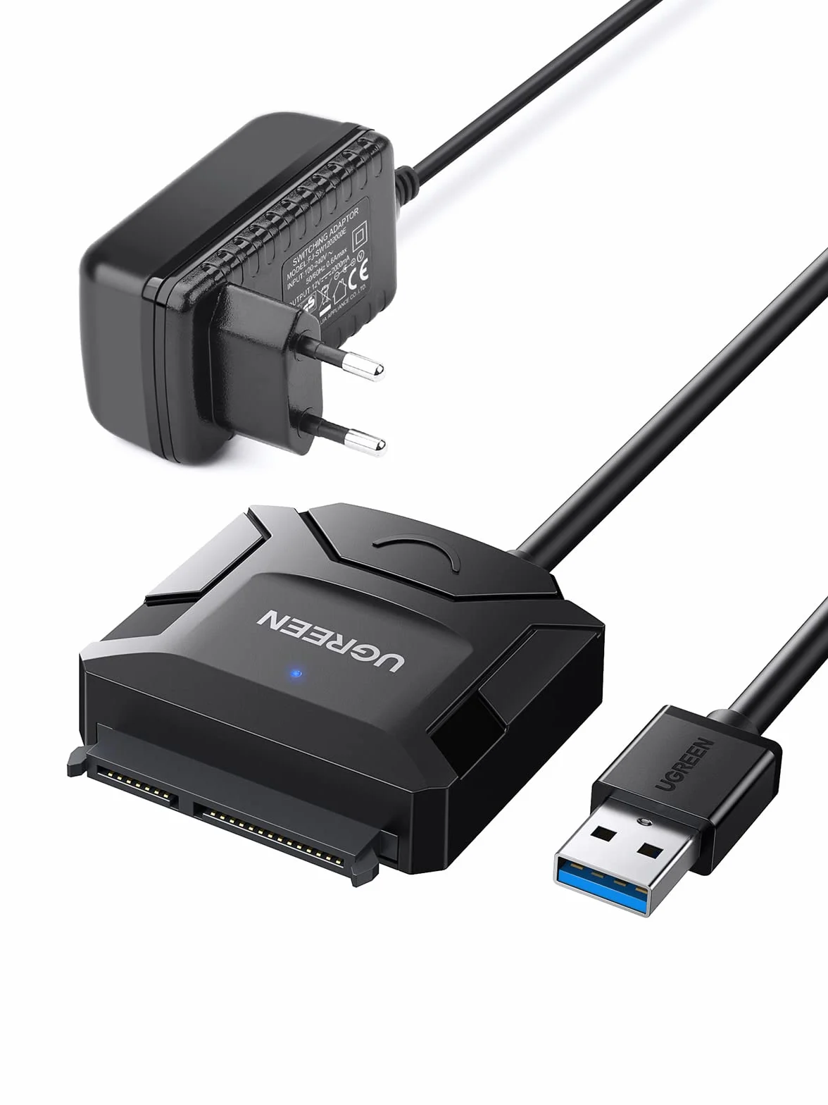 UGREEN Adaptador de HDD SSD 2,5" 3,5" 20TB, Cable SATA USB 3.0 con UASP con 12V Compatible con PC, Macbook, PS5, PS4, WD, Toshiba, Seagate, Hitachi