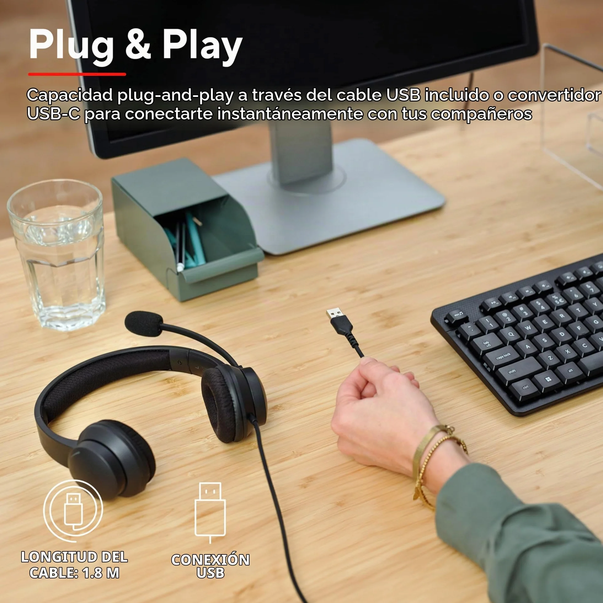 Trust Ayda USB Auriculares con Micrófono PC ENC con Cancelación de Ruido, 65% Plástico Reciclado, Cable 1,8 m, Control de Volumen Supraaural, Cascos On Ear USB-C Ordenador, Portátil, Teams, Negro