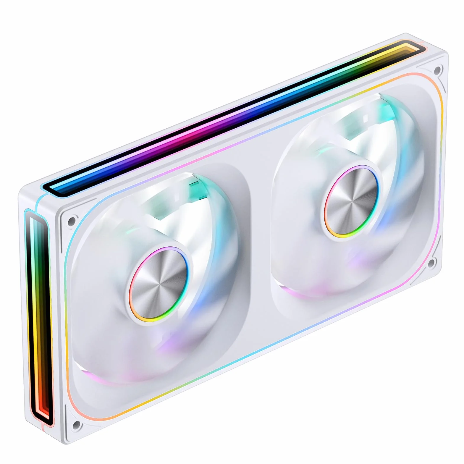 JONSBO ZA-240W Ventilador de carcasa de PC, todo (2) en uno, unidad de marco único con ventiladores ARGB de 2 x 120 mm, PWM, ARGB de 3 pines, computadora silenciosa con ventilador de espejo infinito