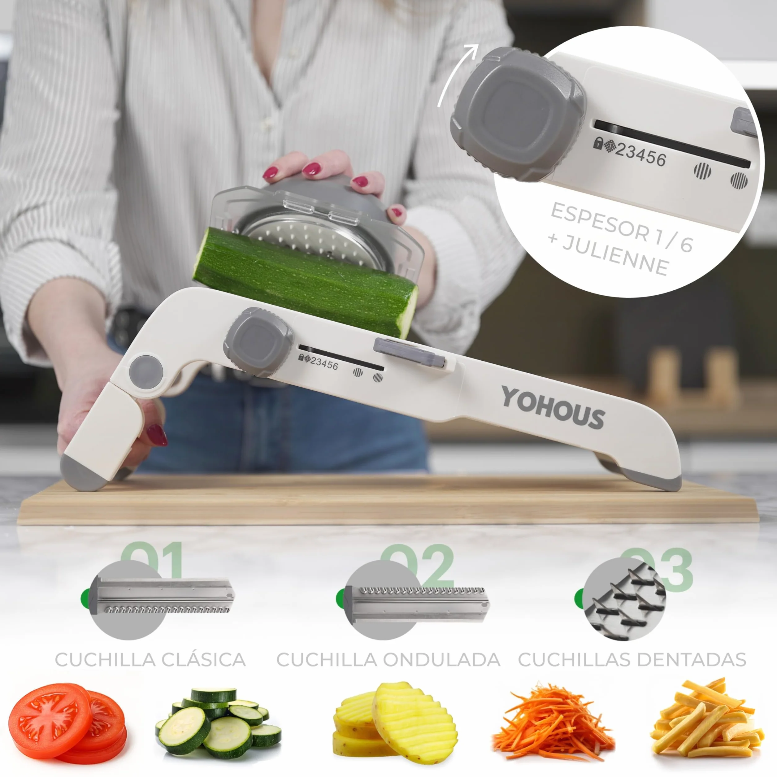 Mandolina de Cocina Profesional Regulable Cortador de Verdura Manual Acero Inoxidable Laminadora de Verduras