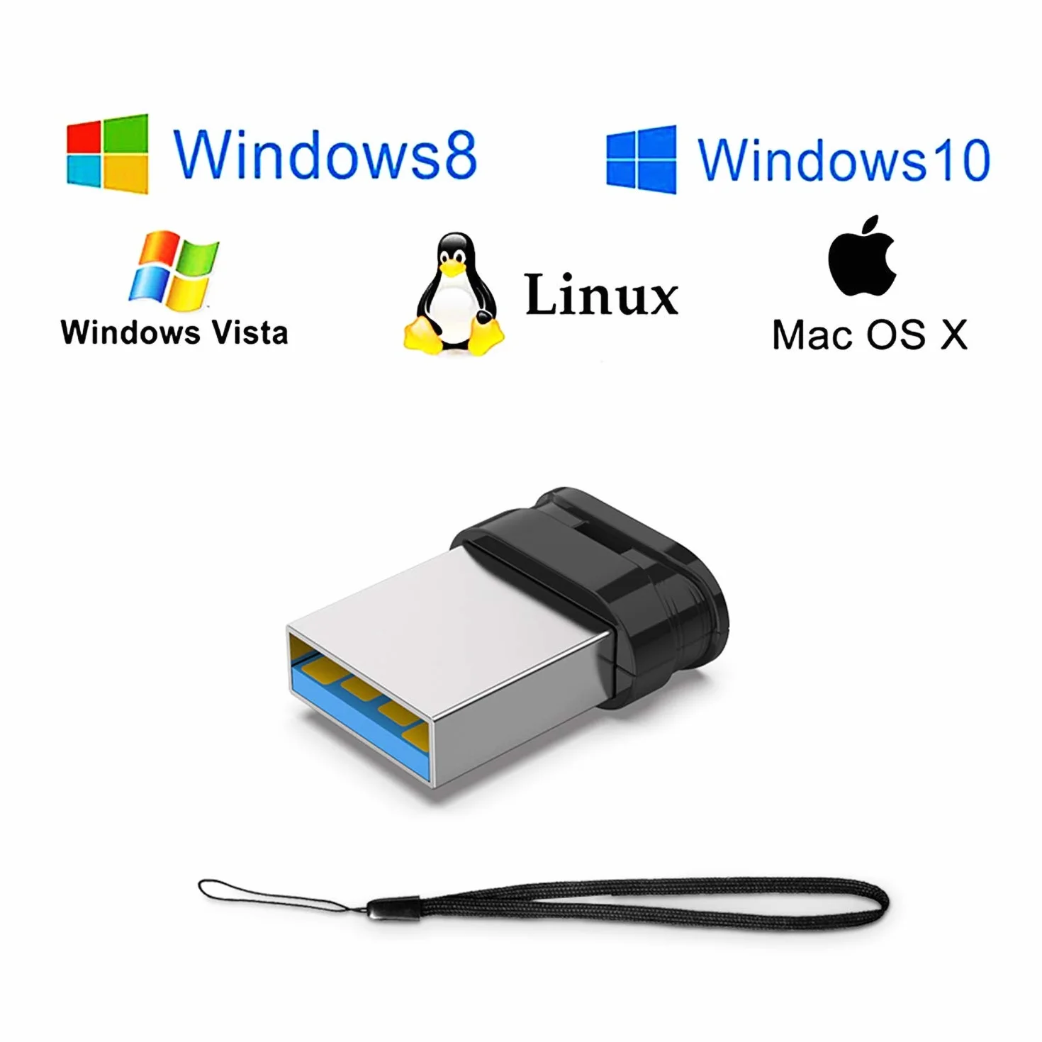 USB 64GB Mini, Vansuny Pendrive 64GB 3.0 Pack 2 Portátil, Memoria USB 64GB 3.0 Mini, Pen Drive 3.0 para PC Tablets, Estéreo de automóvil, Grabadoras (Negro, con Cable)