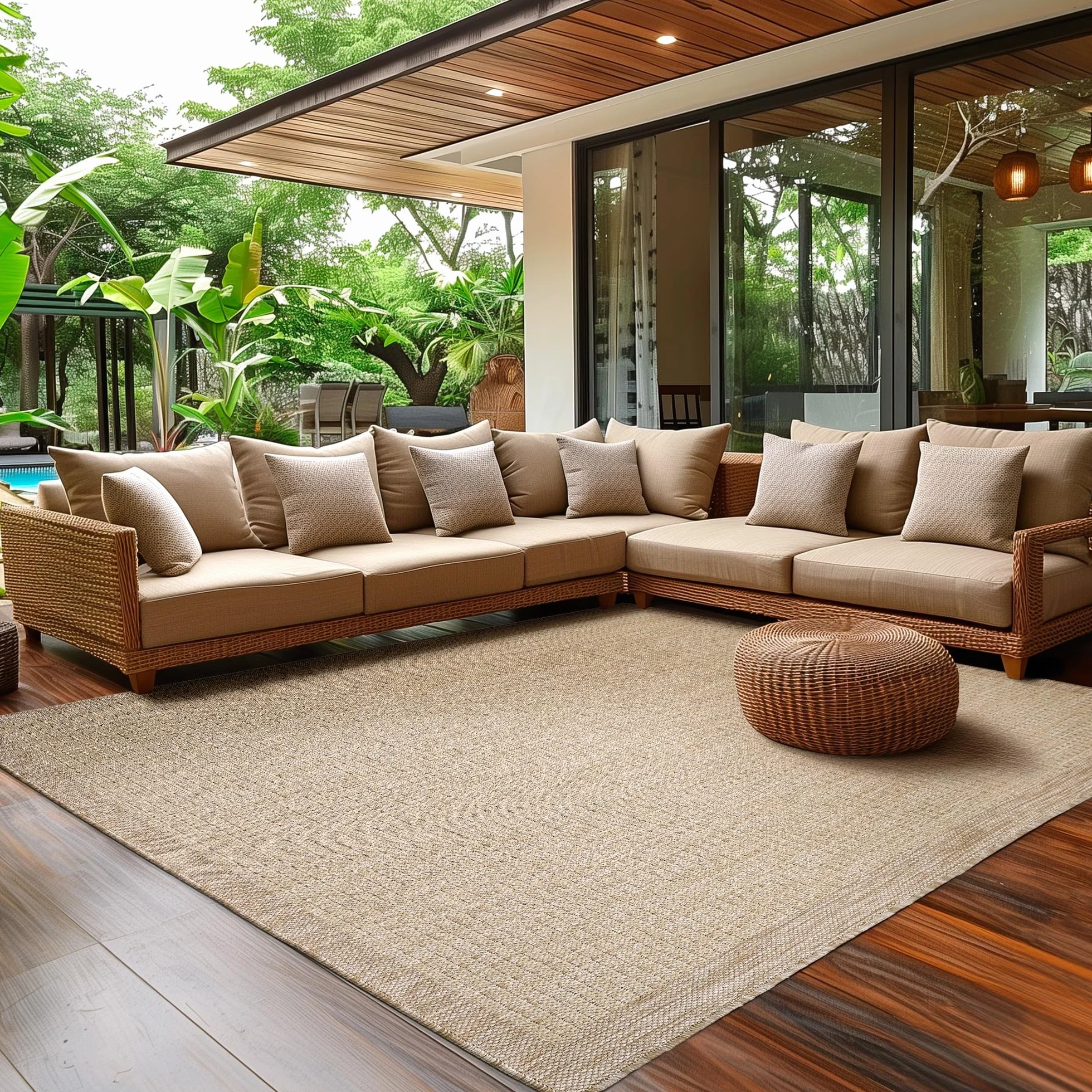 SIMPEX Alfombra Interior Exterior 80x250 cm pasillera Beige Lavable Impermeable Tejido Plano para Pasillo Cocina balcón terraza jardín y Entrada