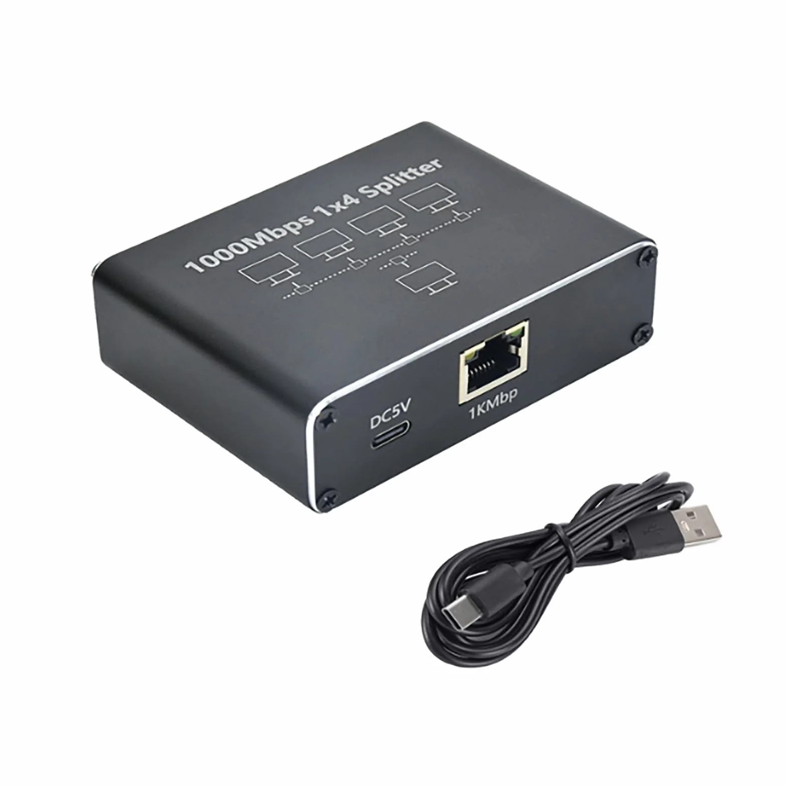 Divisor Ethernet de 1 a 4 de alta velocidad de 1000 Mbps, conmutador Ethernet con cable de alimentación, conmutador de red para cables Cat5/5e/6/7/8 Hub Ethernet (4 dispositivos conectados a la red al