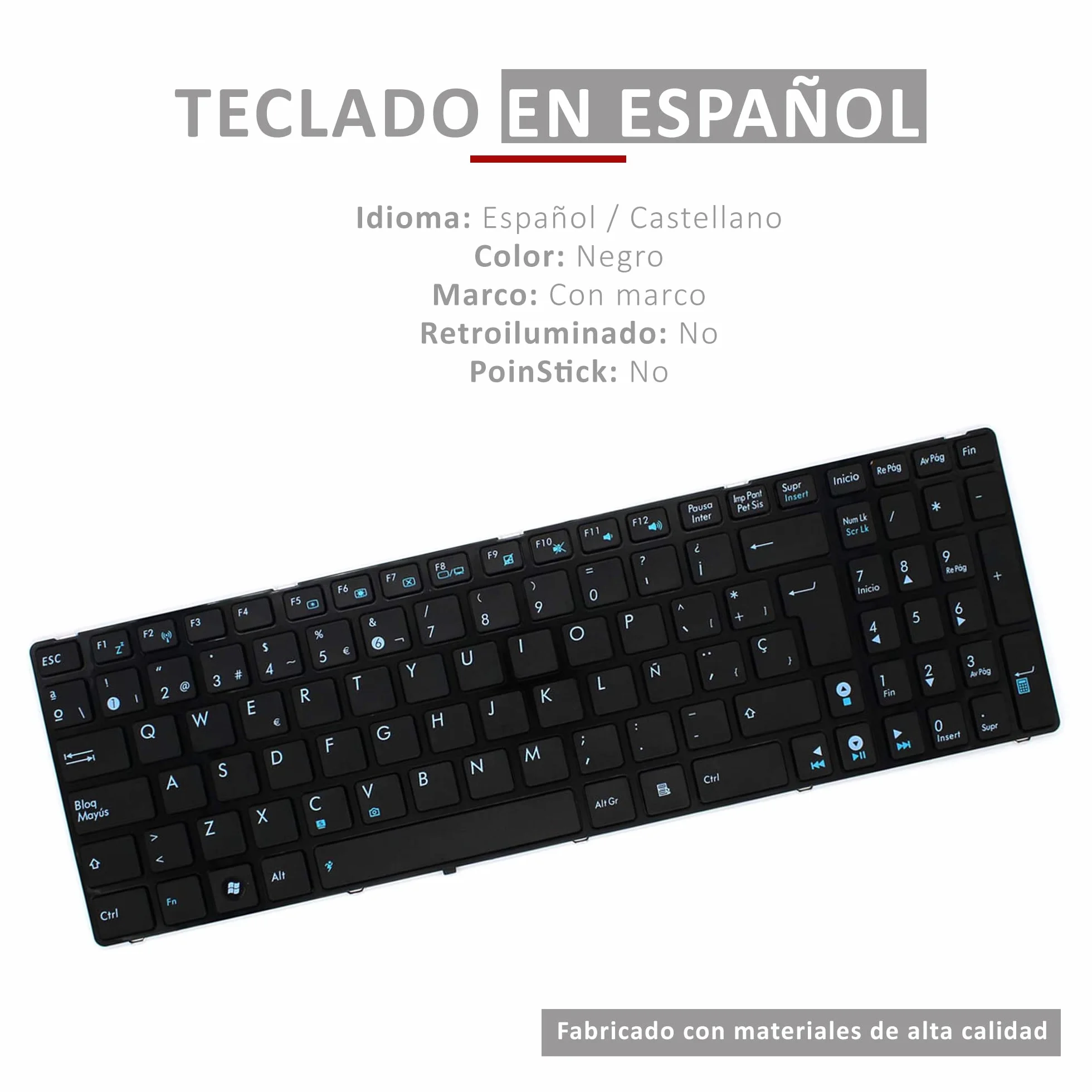 PORTATIL MOVIL - Teclado Compatible con ASUS NSK-UGC0S 9J.N2J82.C0S 0KN0-FN2SP03 04GNV32KSP01-3 V111462AK1