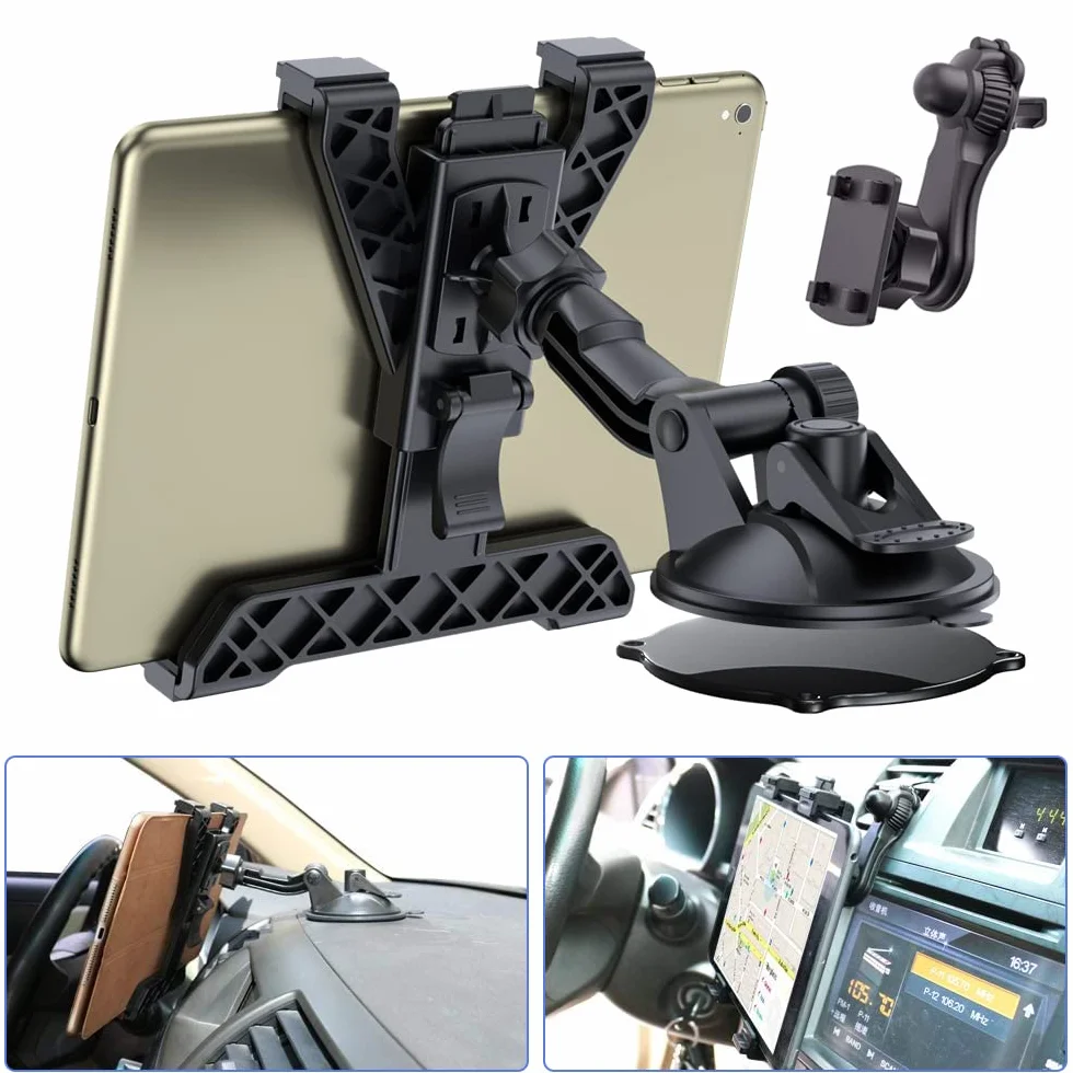OHLPRO Soporte Tablet para Coche, Montura iPad Ventosa Parabrisas y Salpicadero, Soporte Tablet Universal 6-11" Compatible con iPad, Samsung Galaxy Tab y Más, Brazo Flexible, Rotación 360°, Negro