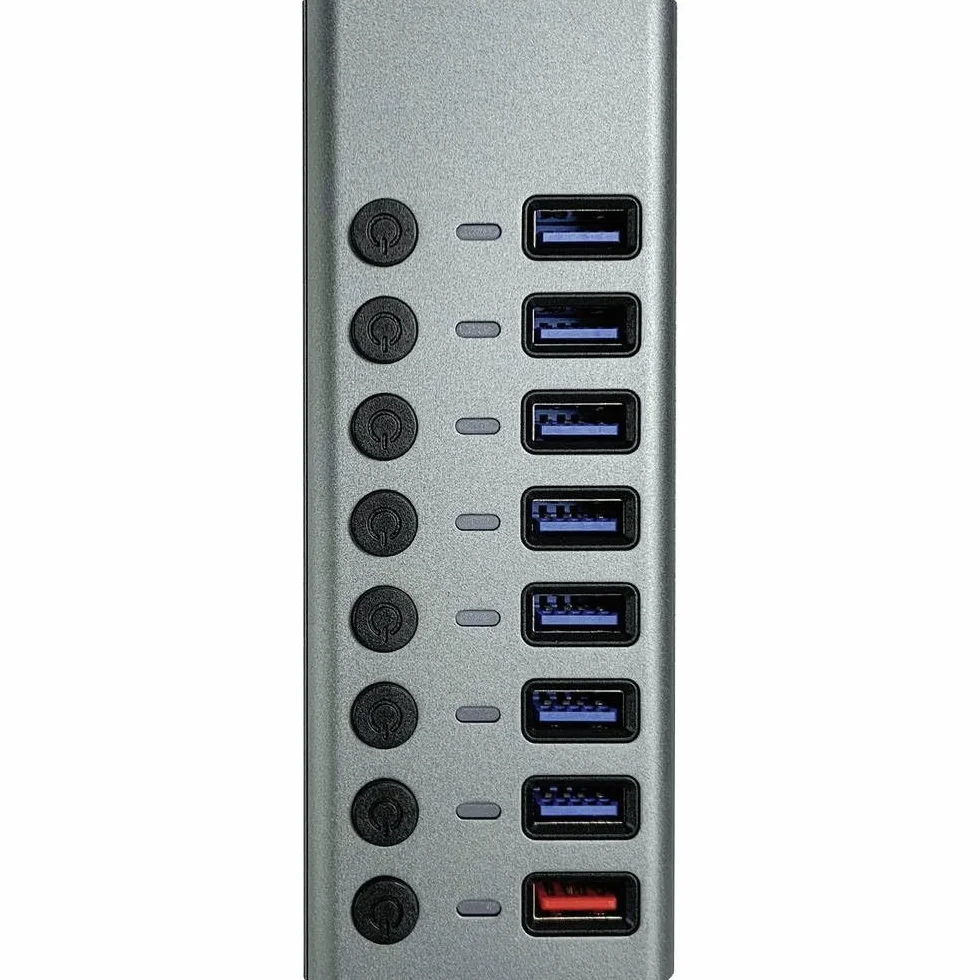 MaxTrack Hub USB 3.0 CH11L - Hub USB 3.0 con 7 Puertos USB, 1 Puerto de Carga para Dispositivos móviles, concentrador USB con Fuente de alimentación, 5 Gbps, USB Hub Activo, estación de Carga de 2,4