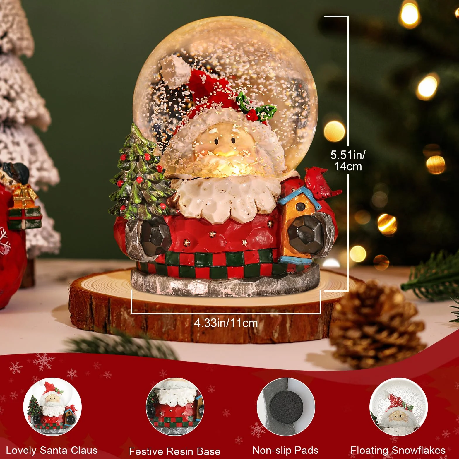 Lewondr Globo de Nieve Navideño, Alimentación por Pilas, Decoración Navidad con Papá Noel