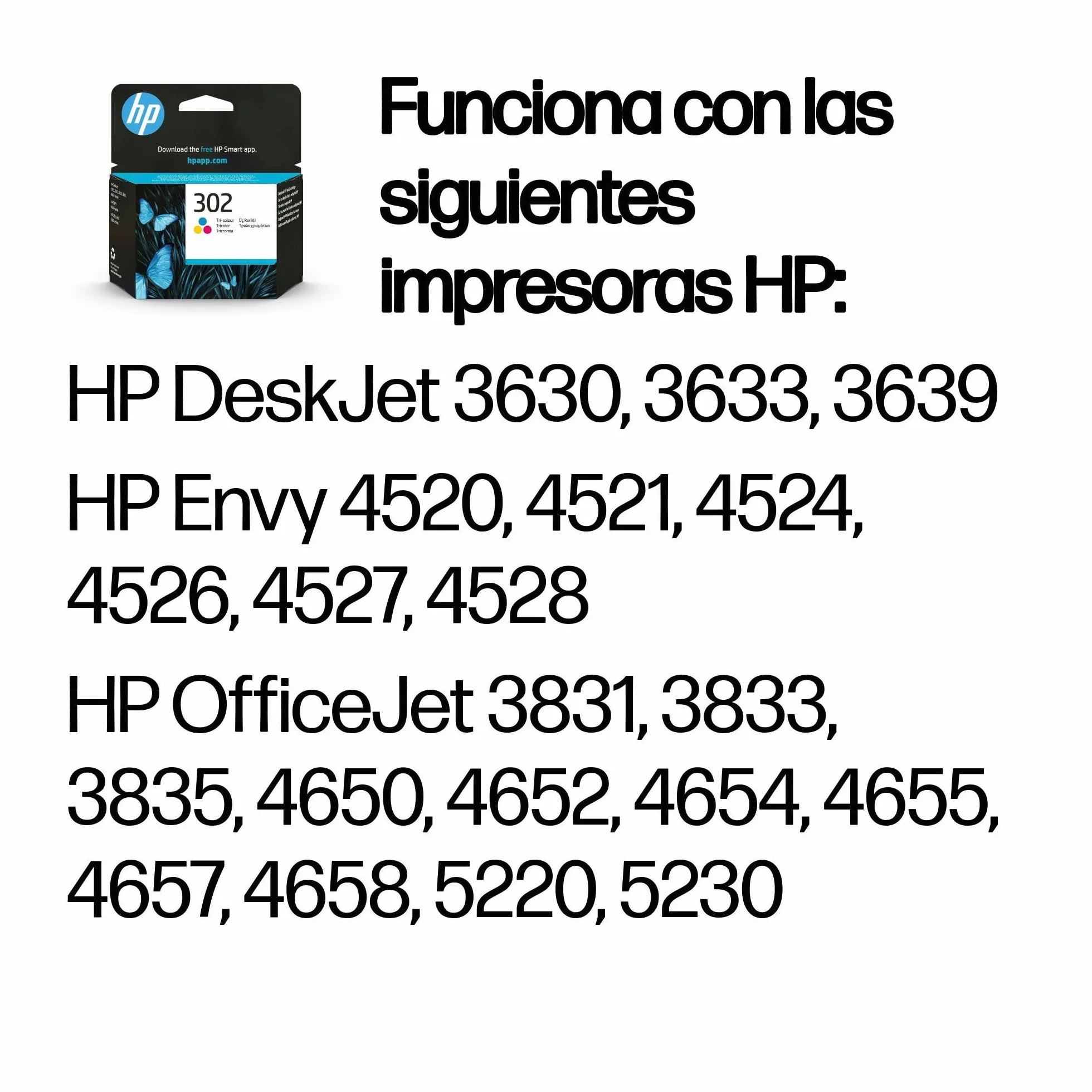 HP 302 F6U65AE Cartucho de Tinta para Impresoras (4 ml), Tri-Color, Estándar