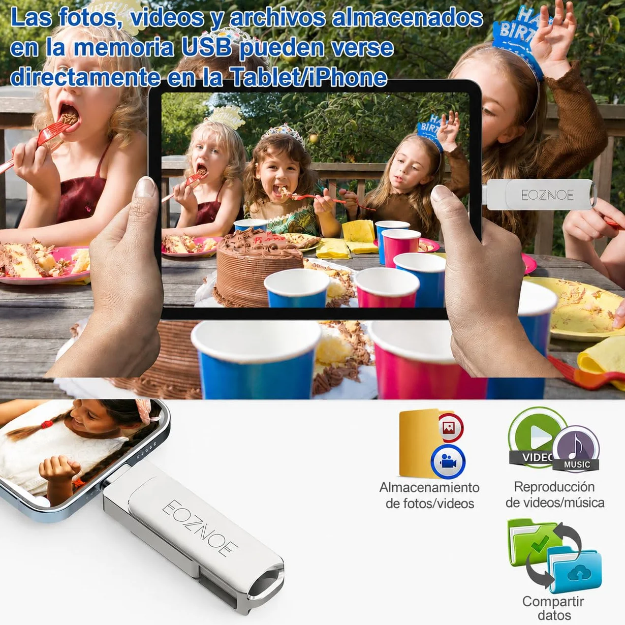 Pendrive 256GB para iPhone, Phone Memoria USB Almacenamiento Externo para Guardar Más Fotos Vídeos, 3 en 1 Memoria Externa de Alta Velocidad Compatible con Phone/Pad/Android/PC