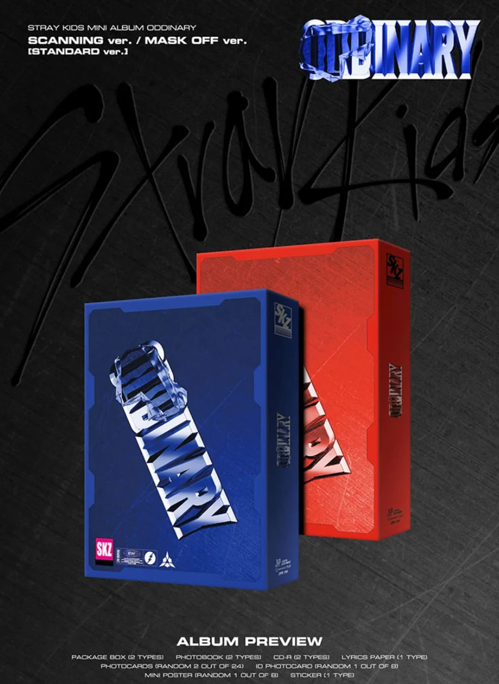 STRAYKIDS ODDINARY Standard Version Album Photobook Photocards ID Photocard Mini Poster Sticker Extra 4 Photocards Double-Sided Photocard Pocket Mirror