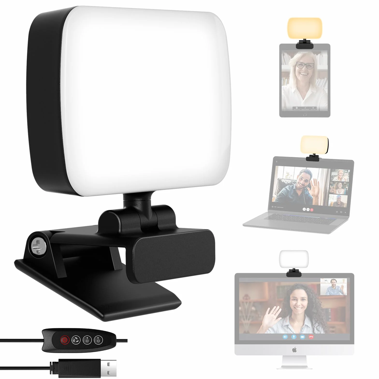RealPlus Iluminación de Videoconferencia, Luz Videoconferencia con Pinza y Cable USB, 120 LED y 3 Modo, Luz Fotográfica para PC/Portátil/Reuniones con Zoom/Oficina/YouTube/Tiktok/Foco Streaming/Regalo