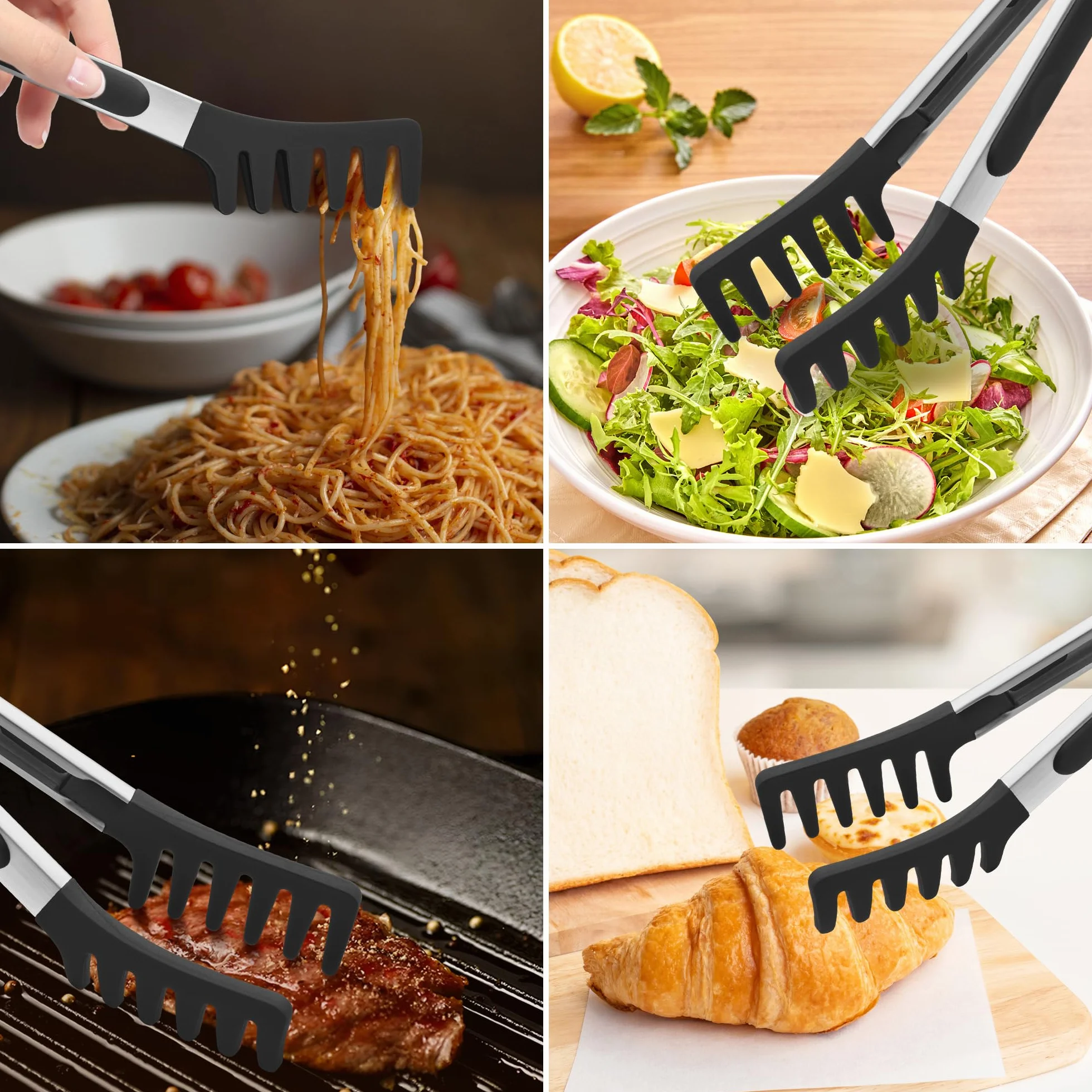 Pinzas de Pasta para Espaguetis de Silicona Resistentes al Calor 9 y 12 Pulgadas