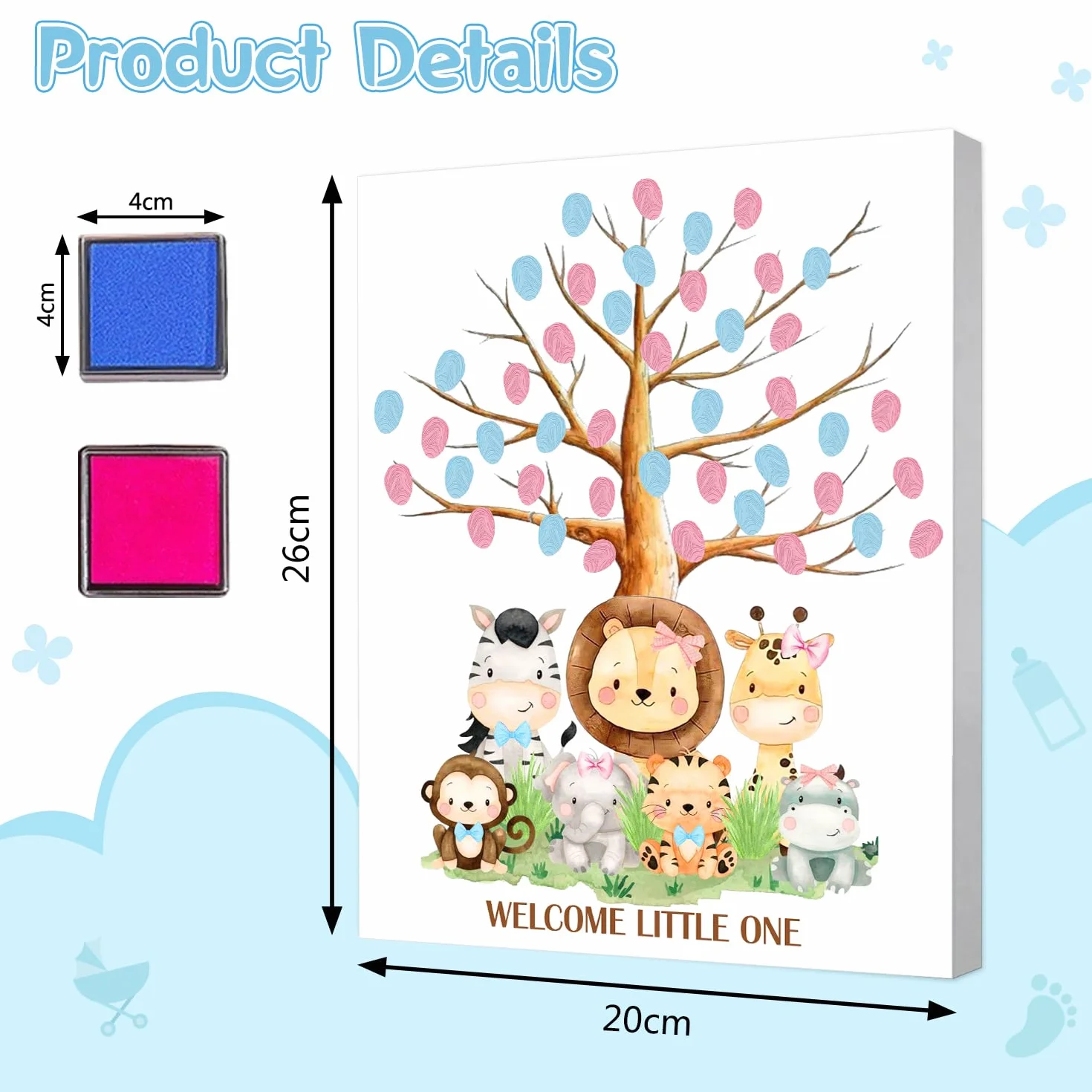 Árbol de huellas dactilares para fiesta de revelación de género, libro de visitas para baby shower