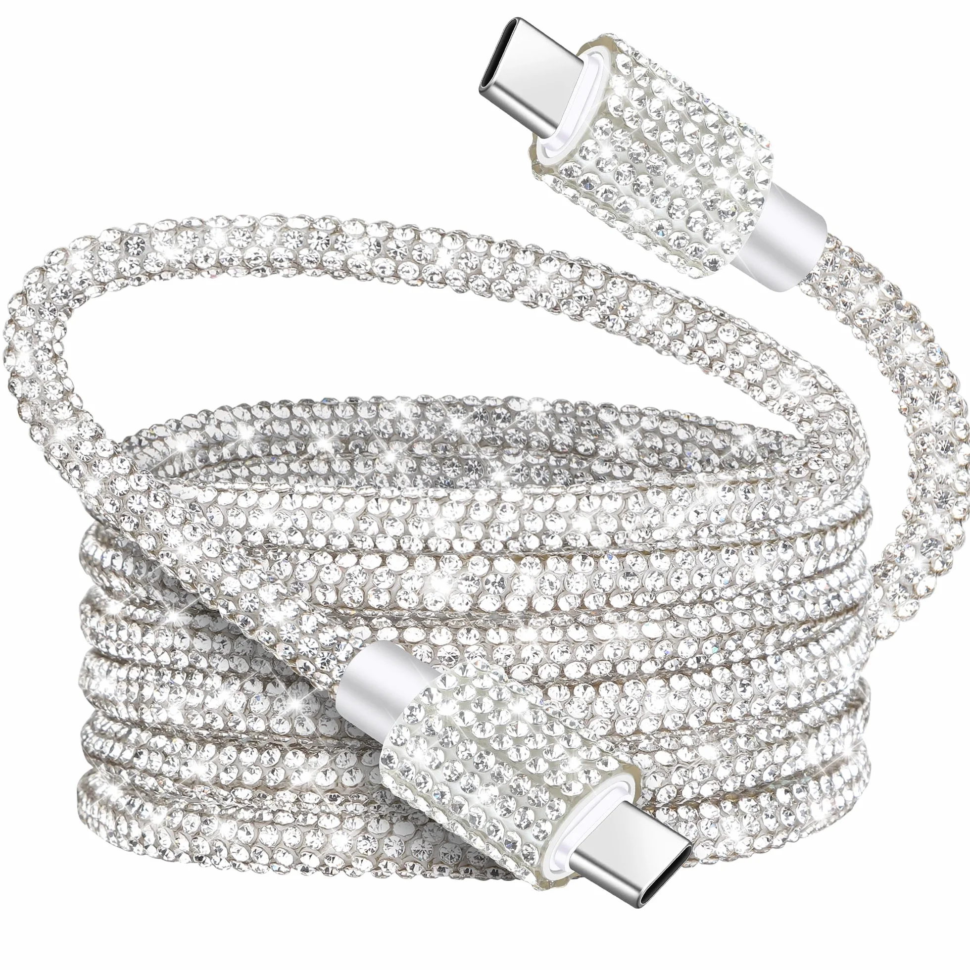 Cable USB C a USB C, cable de carga rápida tipo C para iPhone 16 Plus Pro Max, nailon trenzado con diamantes de imitación, cable de carga para iPhone 16E, 15 Plus, Pro Max, iPad Air, Samsung S25