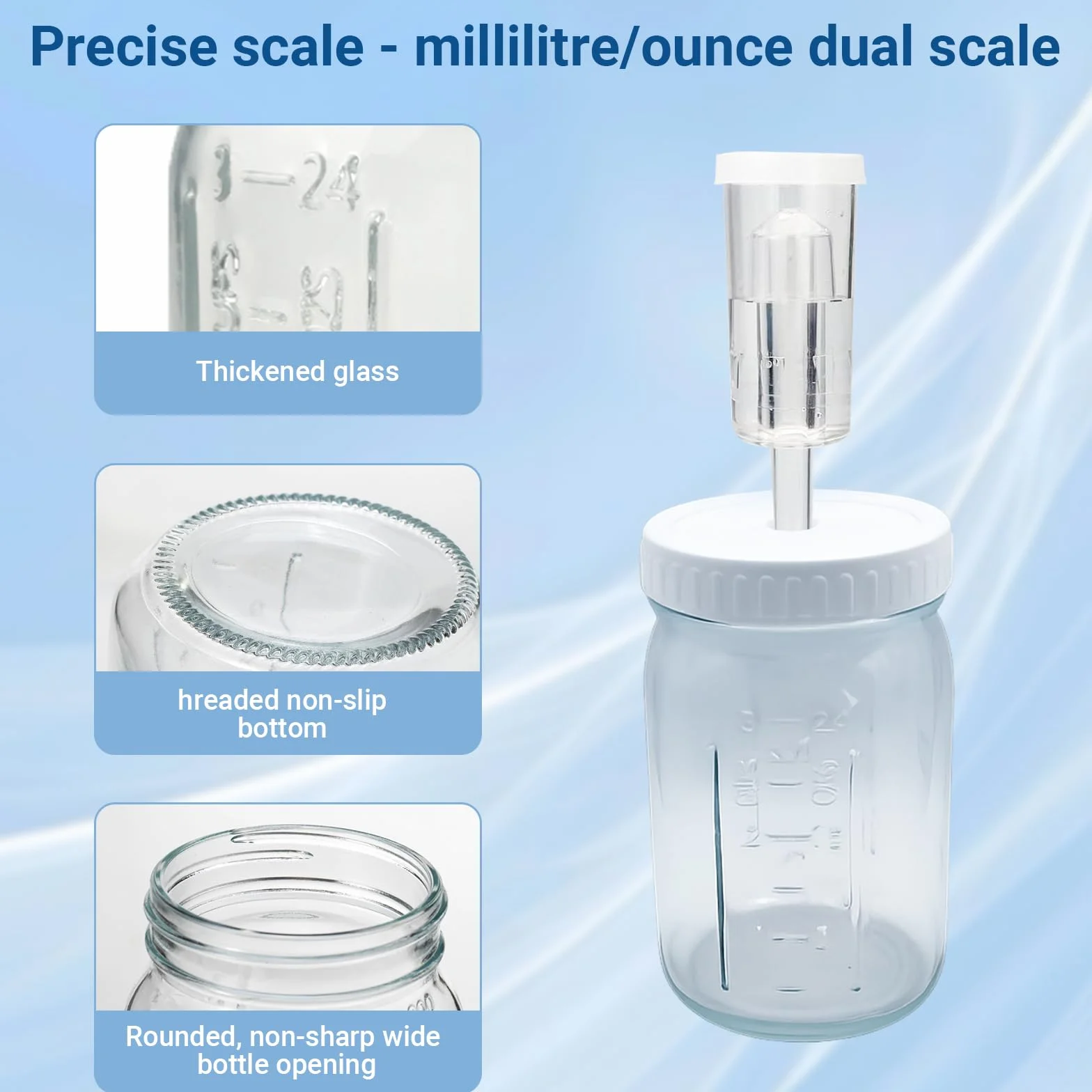 Juego de 2 vasos de fermentación de 1 litro con esclusa de aire, cristal transparente para kimchi y encurtidos