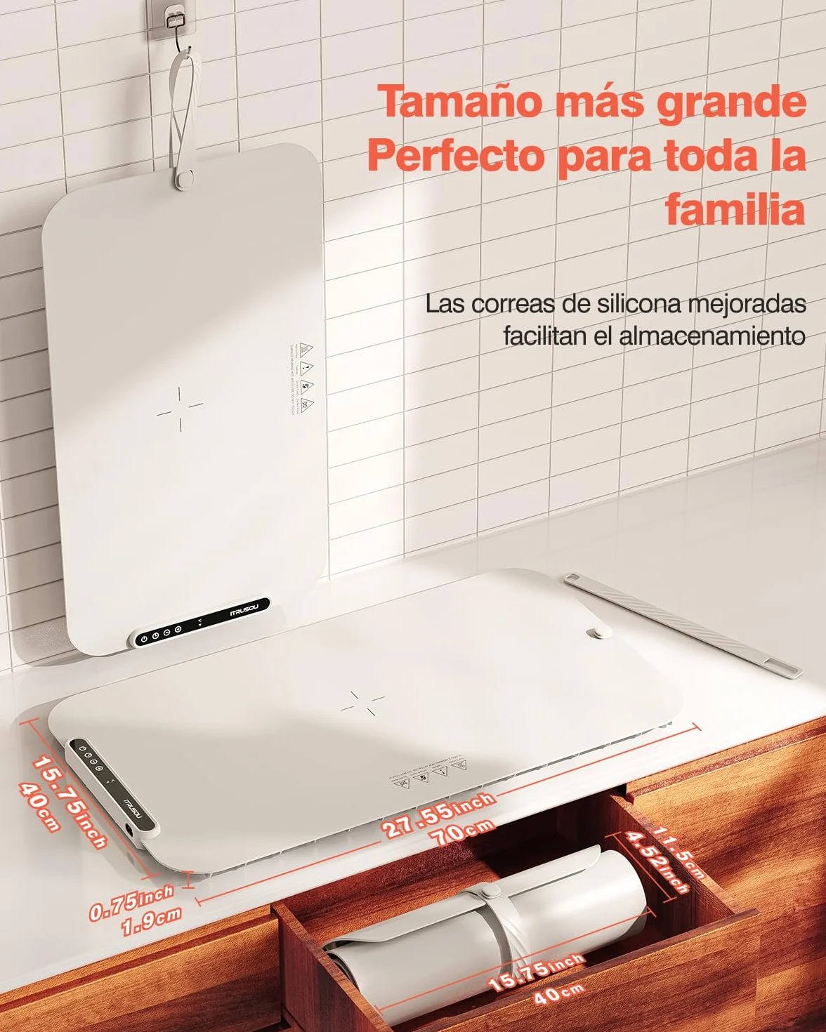 iTRUSOU Bandeja de Calentamiento de Silicona para Alimentos 7 Ajustes de Temperatura Apagado Automático 2-8 Horas Celsius/Fahrenheit