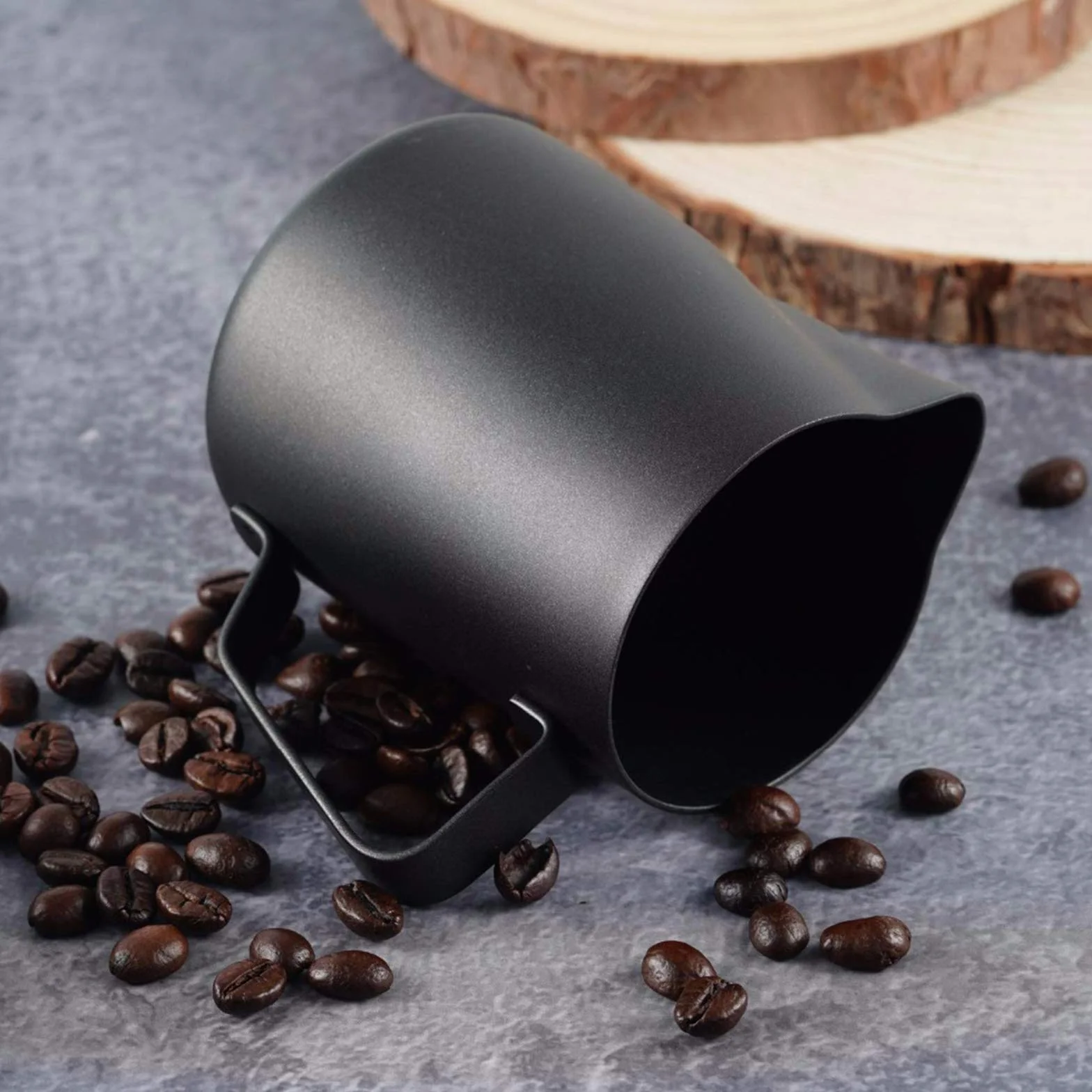 Jarra para Leche Acero Inoxidable Negro 350ml Taza de Café Espumar con Marca de Medición para Barista