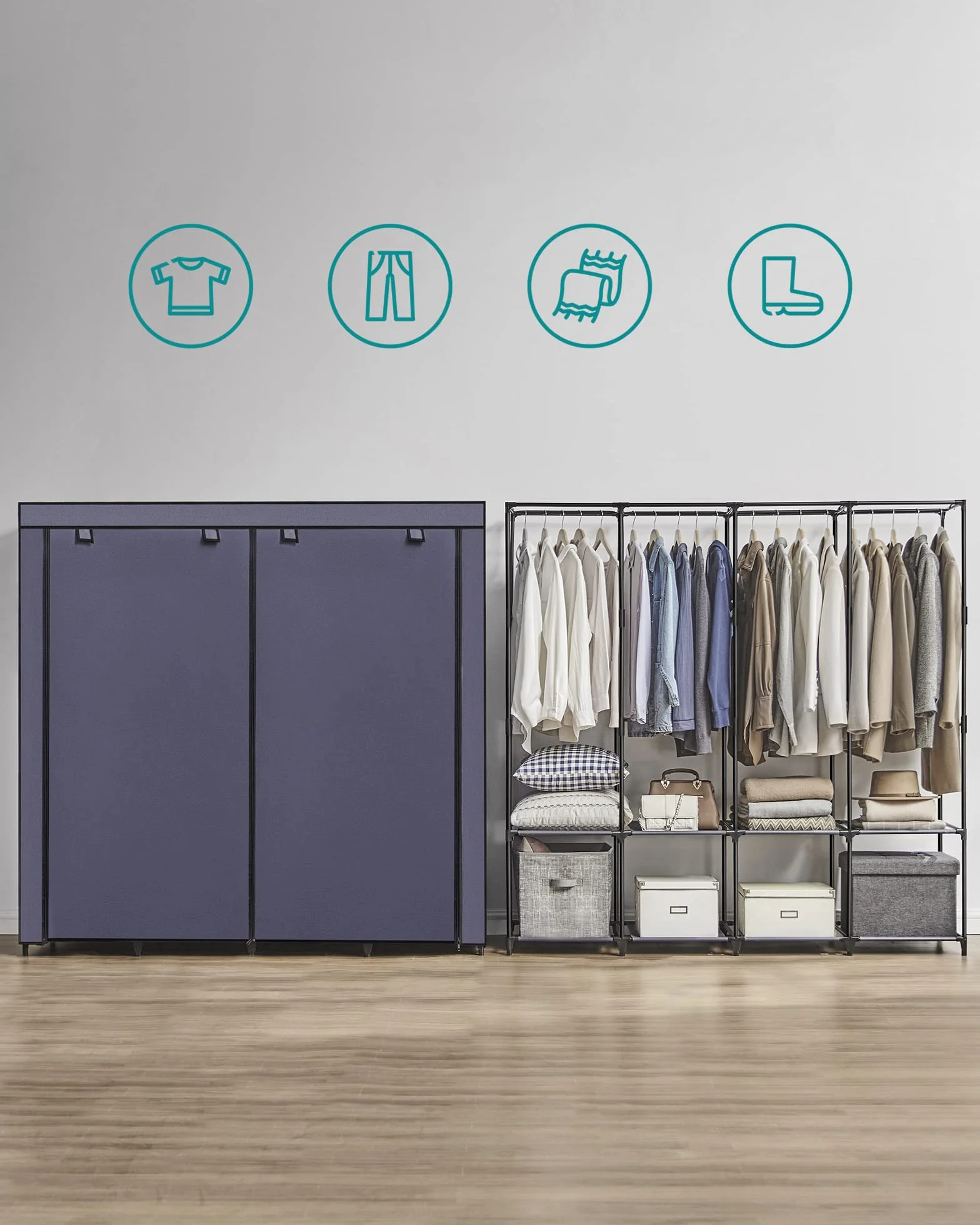 SONGMICS Armario 4 Barras de Ropa Estantes 45x170x167 cm Azul Oscuro