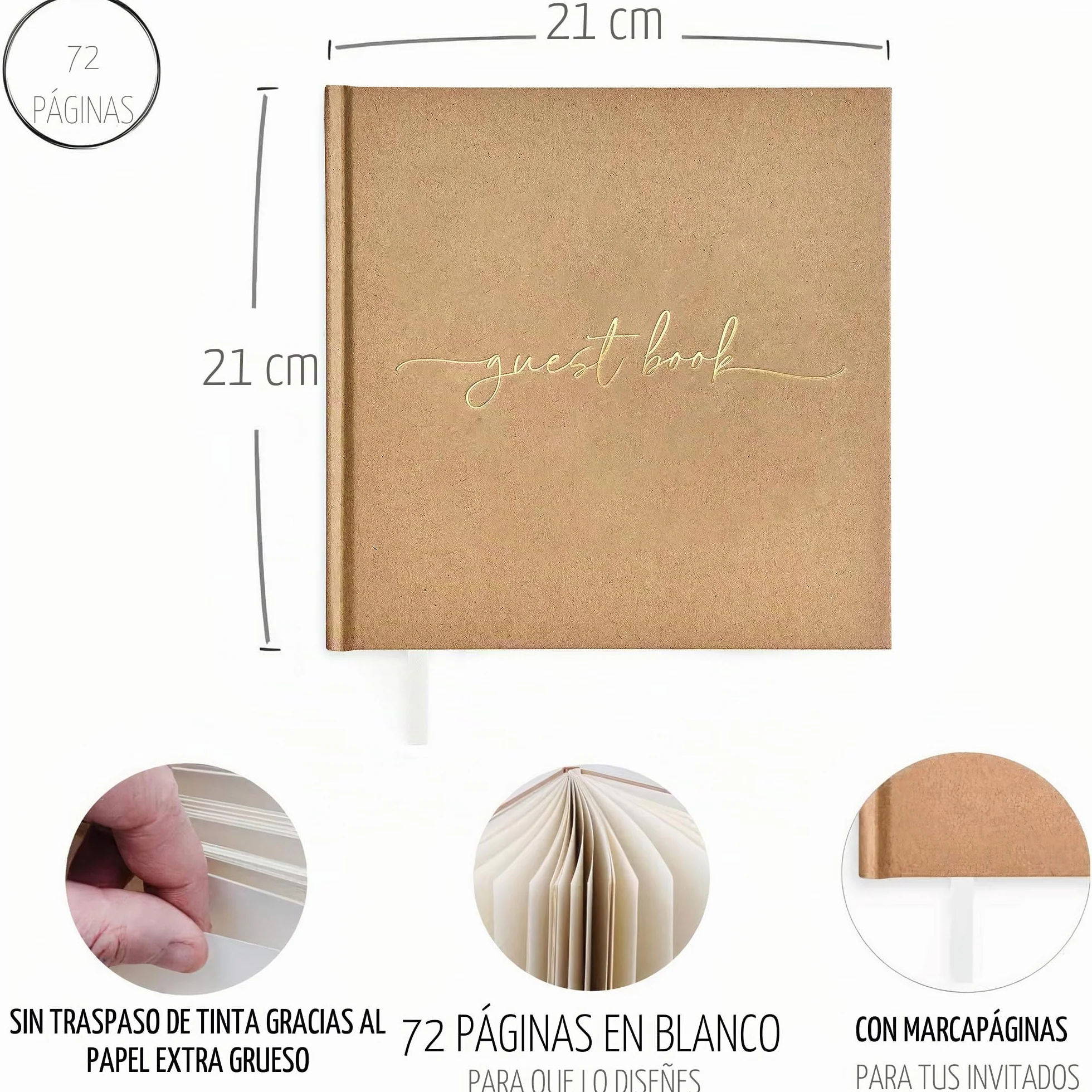 Plantvibes Libro de visitas premium para bodas, 72 páginas, papel grueso, estilo vintage, título dorado