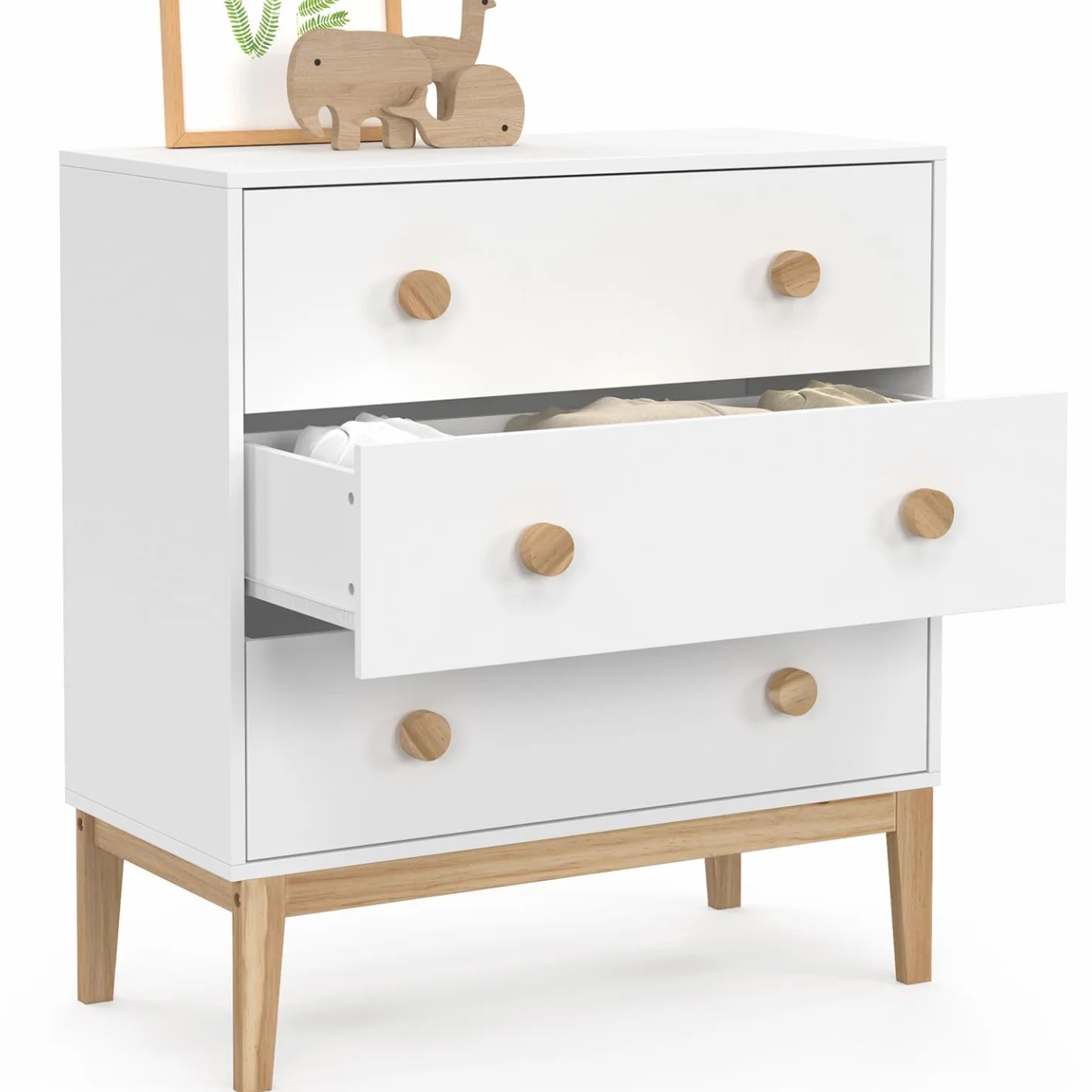 Cajonera Jacob 80 cm blanca y madera con 3 cajones