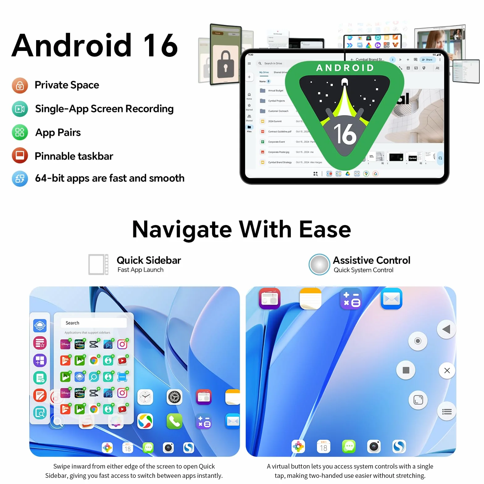 TECLAST T65 Tablet 13.4 Pulgadas Android 16, 120Hz Tablet, Gemini AI, 4G LTE Doble SIM, Widevine L1, 26GB RAM+128GB ROM, Octa-Core 2.2GHz, 8000 mAh, 5G WiFi, GPS, Tablets Grande para Ver Películas